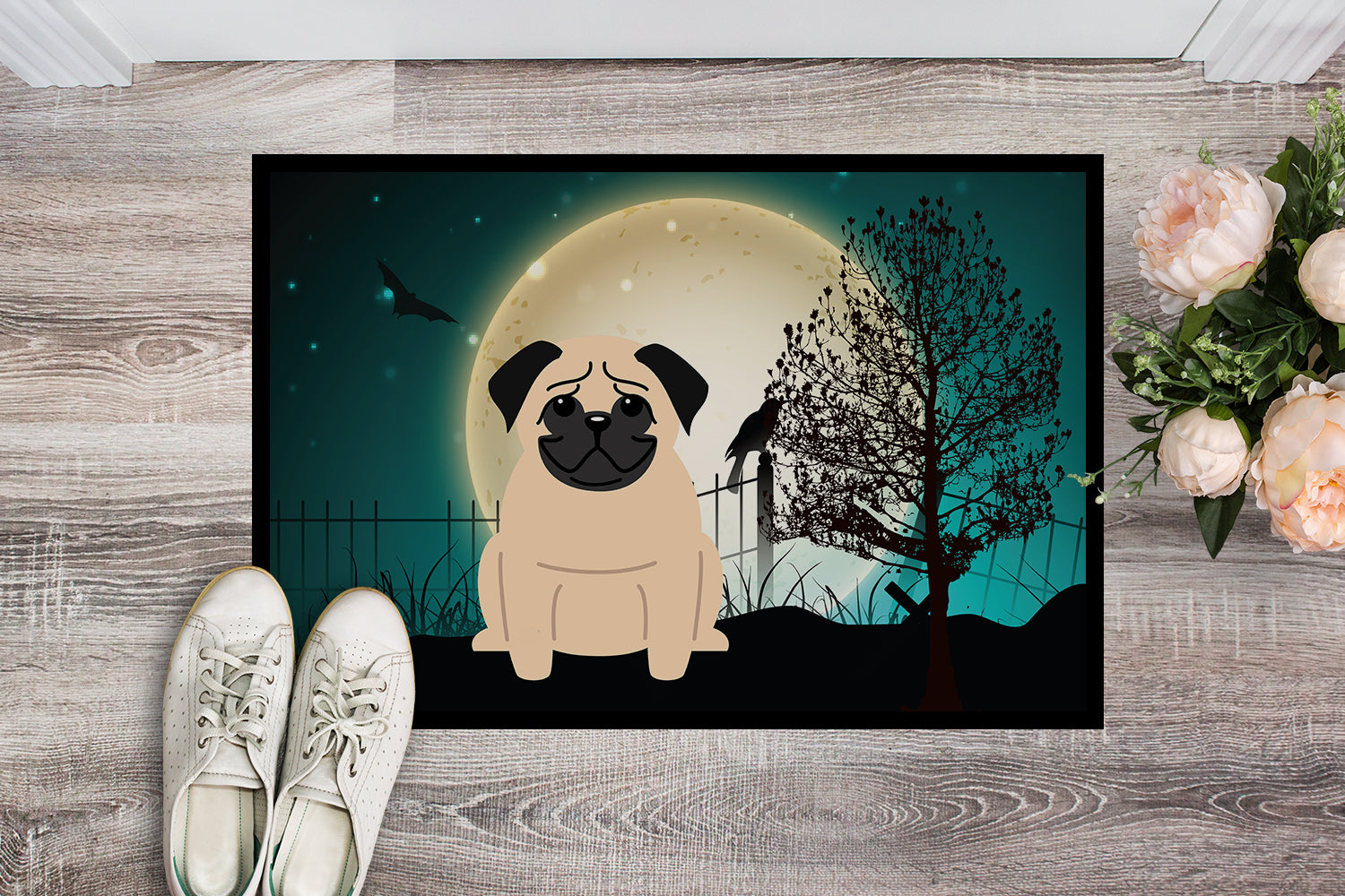 Caroline's Treasures Halloween Scary Pug Fawn Doormat - 24x36 Decorative Floor Mat – Indoor/Outdoor Rug with Artistic Flair BB2198JMAT