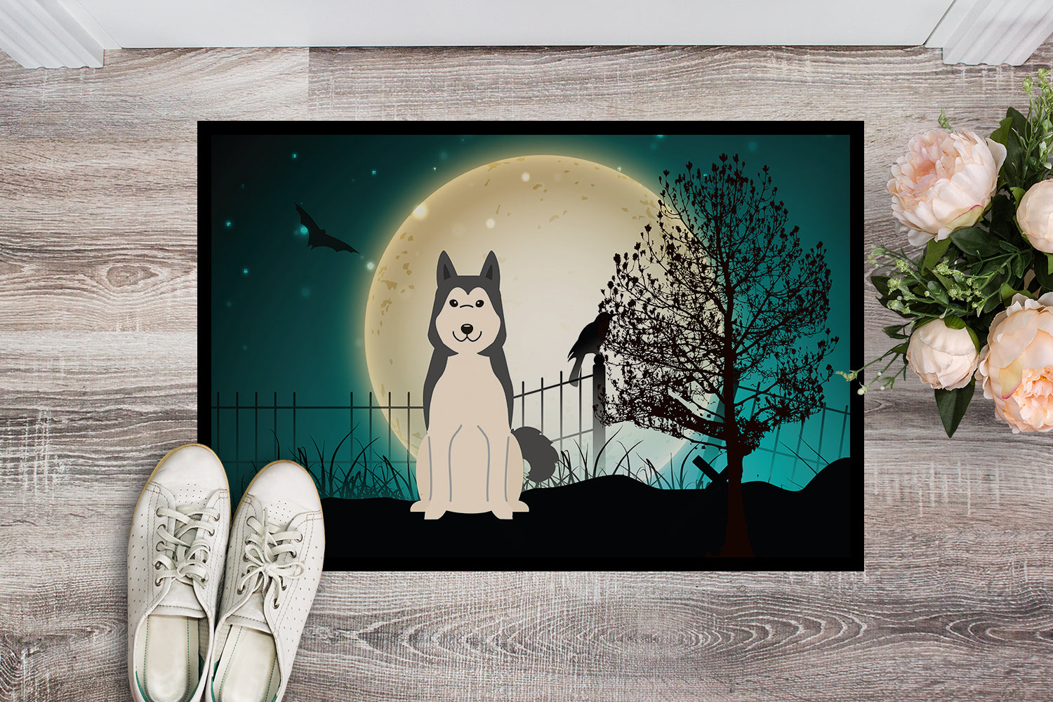 Caroline's Treasures Halloween Scary West Siberian Laika Spitz Doormat - 24x36 Decorative Floor Mat – Indoor/Outdoor Rug with Artistic Flair BB2215JMAT