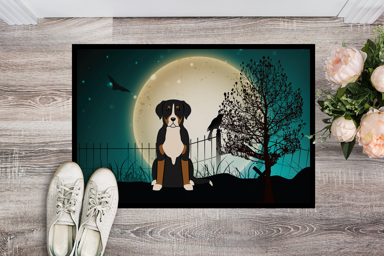 Caroline's Treasures Halloween Scary Greater Swiss Mountain Dog Doormat - 24x36 Decorative Floor Mat – Indoor/Outdoor Rug with Artistic Flair BB2227JMAT