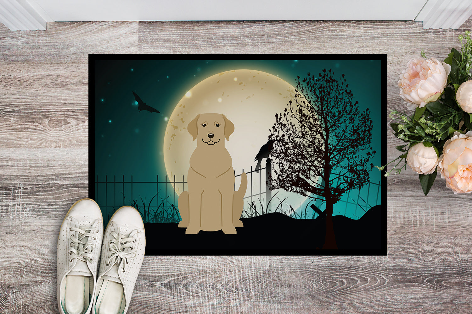 Caroline's Treasures Halloween Scary Yellow Labrador Doormat - 24x36 Decorative Floor Mat – Indoor/Outdoor Rug with Artistic Flair BB2245JMAT