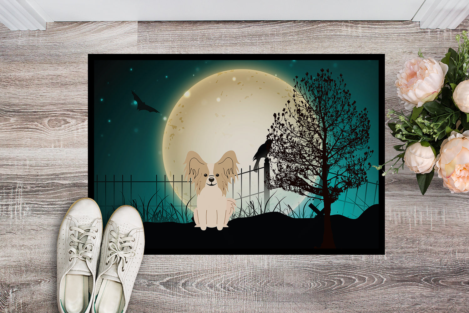 Caroline's Treasures Halloween Scary Papillon Sable White Doormat - 24x36 Decorative Floor Mat – Indoor/Outdoor Rug with Artistic Flair BB2267JMAT