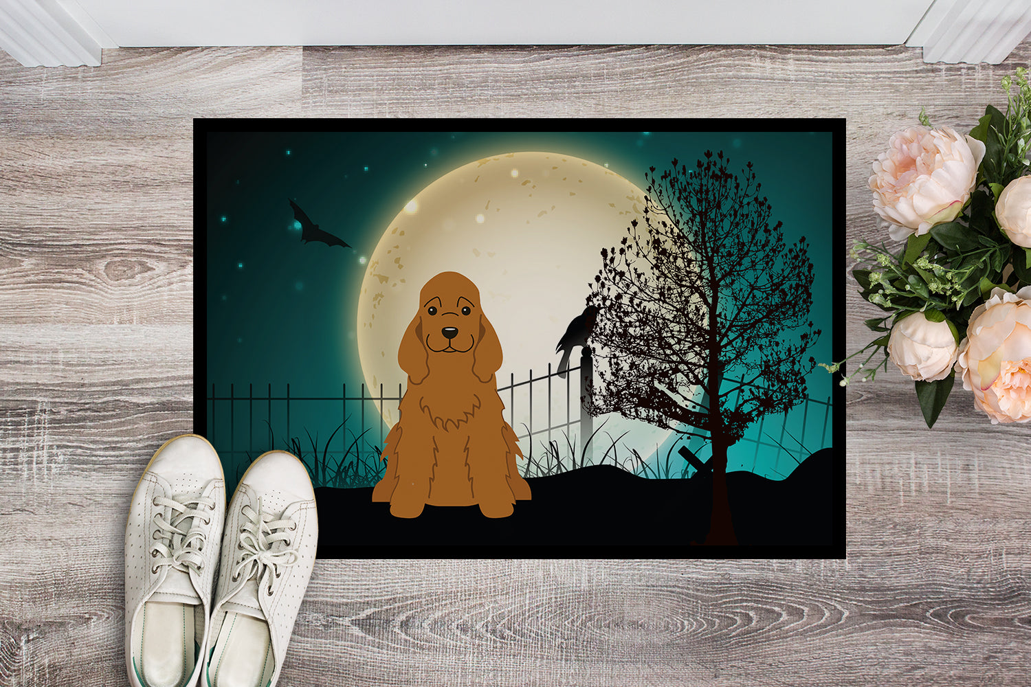 Caroline's Treasures Halloween Scary Cocker Spaniel Red Doormat - 24x36 Decorative Floor Mat – Indoor/Outdoor Rug with Artistic Flair BB2285JMAT