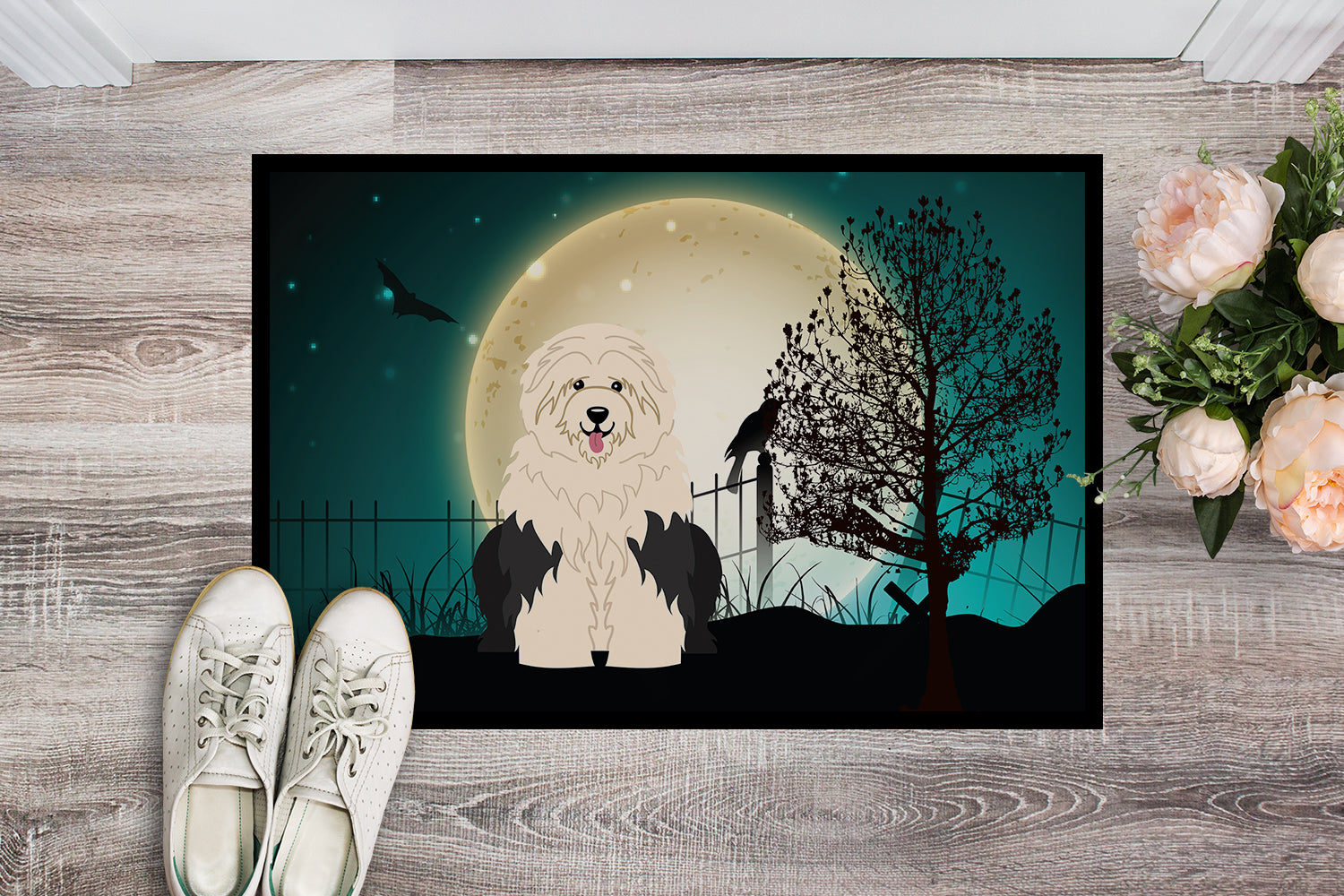 Caroline's Treasures Halloween Scary Old English Sheepdog Doormat - 24x36 Decorative Floor Mat – Indoor/Outdoor Rug with Artistic Flair BB2286JMAT