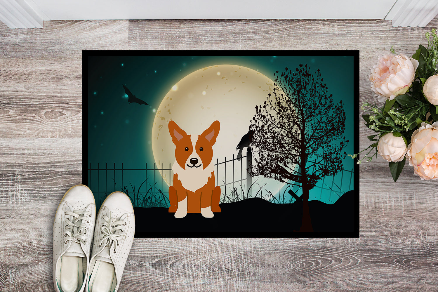 Caroline's Treasures Halloween Scary Corgi Doormat - 24x36 Decorative Floor Mat – Indoor/Outdoor Rug with Artistic Flair BB2290JMAT