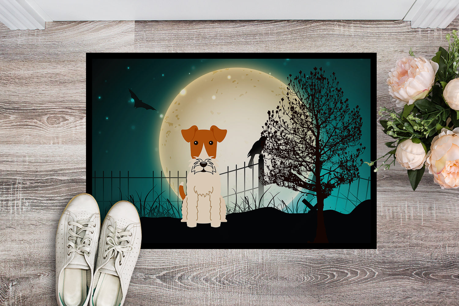Caroline's Treasures Halloween Scary Wire Fox Terrier Doormat - 24x36 Decorative Floor Mat – Indoor/Outdoor Rug with Artistic Flair BB2291JMAT