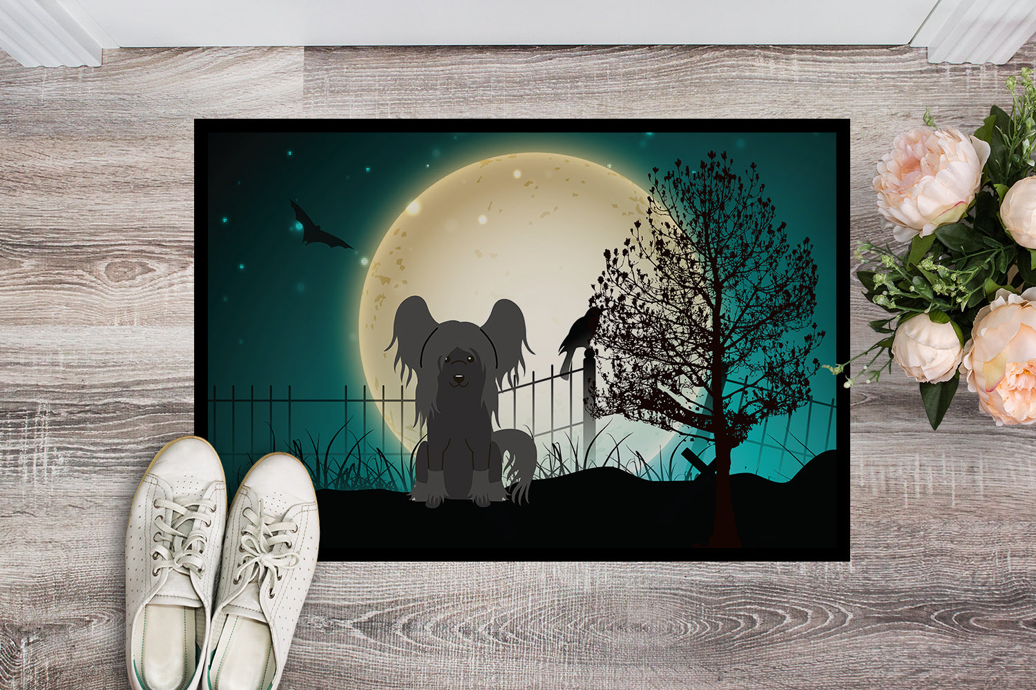 Caroline's Treasures Halloween Scary Chinese Crested Black Doormat - 24x36 Decorative Floor Mat – Indoor/Outdoor Rug with Artistic Flair BB2302JMAT