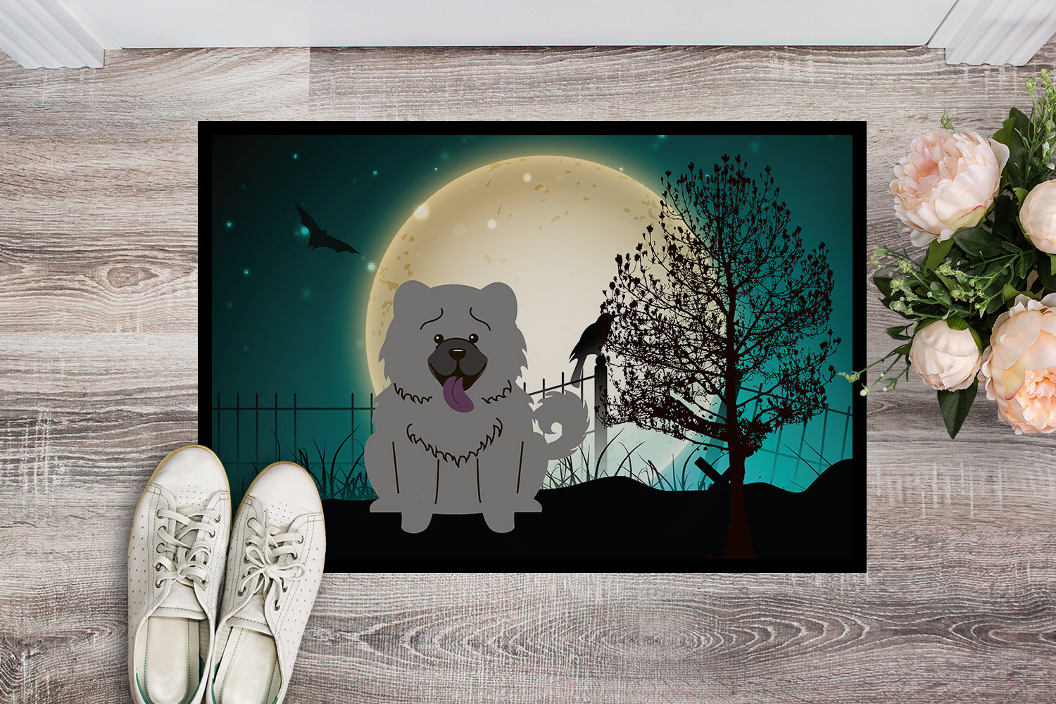 Caroline's Treasures Halloween Scary Chow Chow Blue Doormat - 24x36 Decorative Floor Mat – Indoor/Outdoor Rug with Artistic Flair BB2329JMAT
