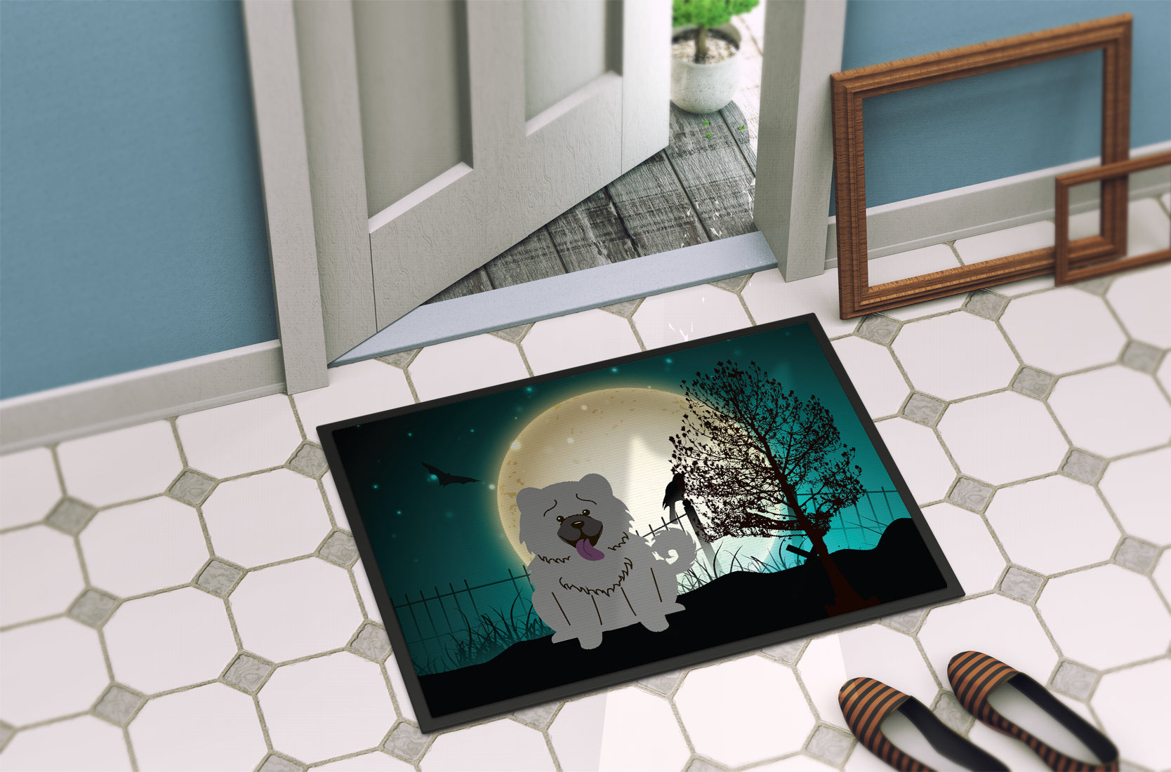 Caroline's Treasures Halloween Scary Chow Chow Blue Doormat - 24x36 Decorative Floor Mat – Indoor/Outdoor Rug with Artistic Flair BB2329JMAT