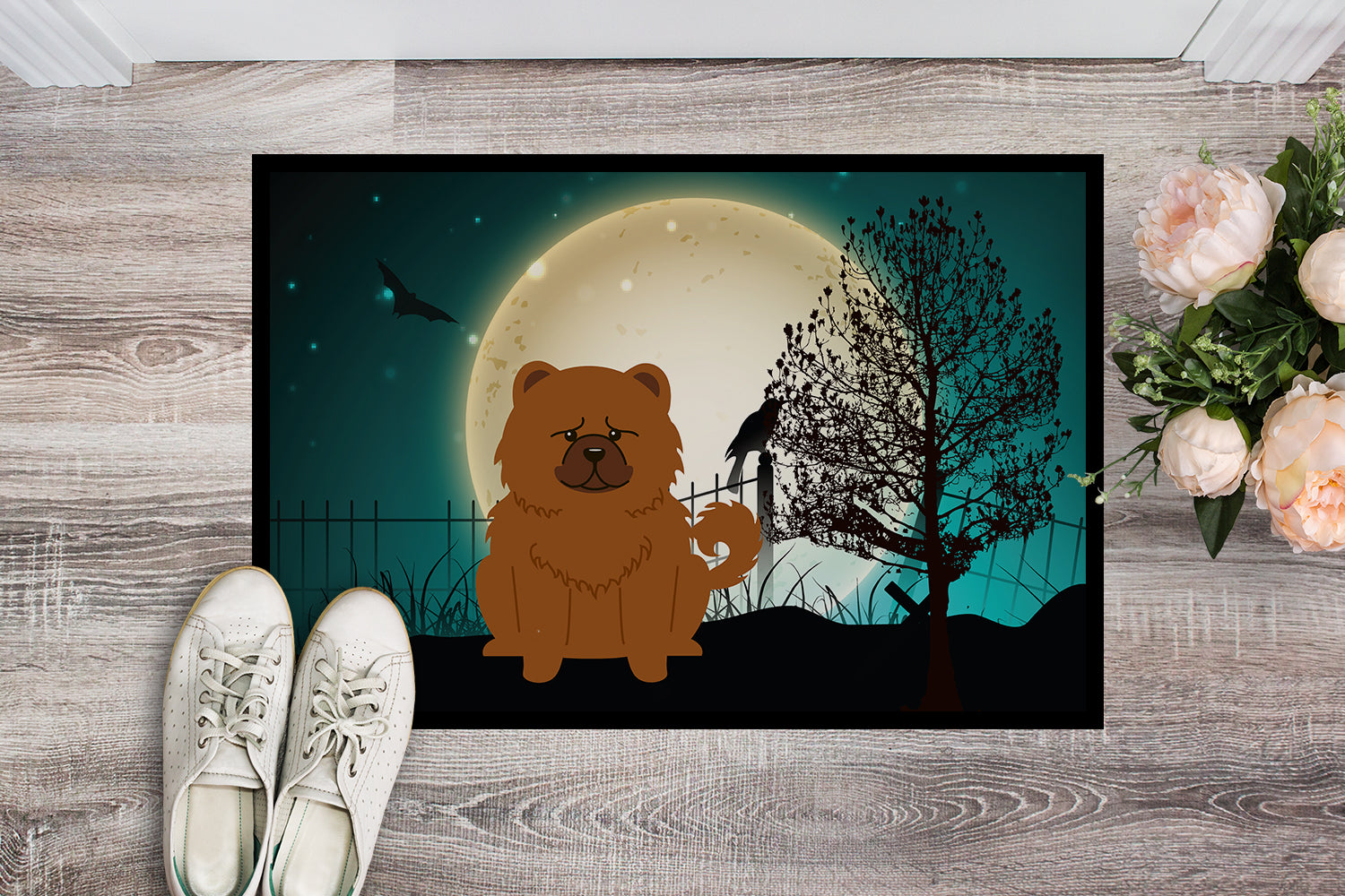 Caroline's Treasures Halloween Scary Chow Chow Red Doormat - 24x36 Decorative Floor Mat – Indoor/Outdoor Rug with Artistic Flair BB2332JMAT