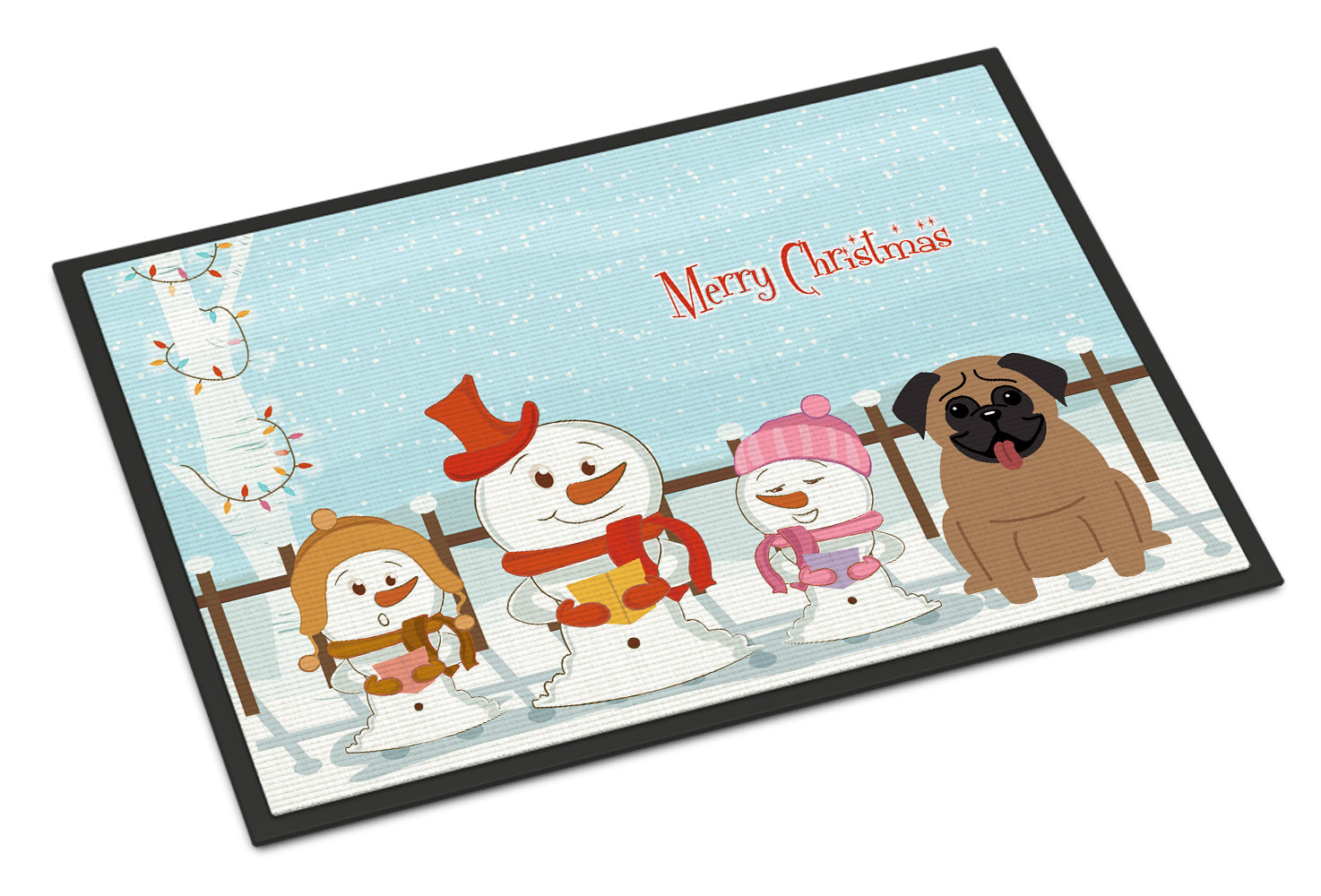 Caroline's Treasures Merry Christmas Carolers Pug Brown Doormat - 24x36 Decorative Floor Mat – Indoor/Outdoor Rug with Artistic Flair BB2336JMAT