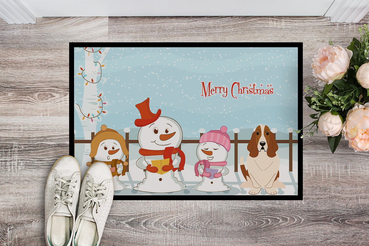 Caroline's Treasures Merry Christmas Carolers Basset Hound Doormat - 24x36 Decorative Floor Mat – Indoor/Outdoor Rug with Artistic Flair BB2352JMAT