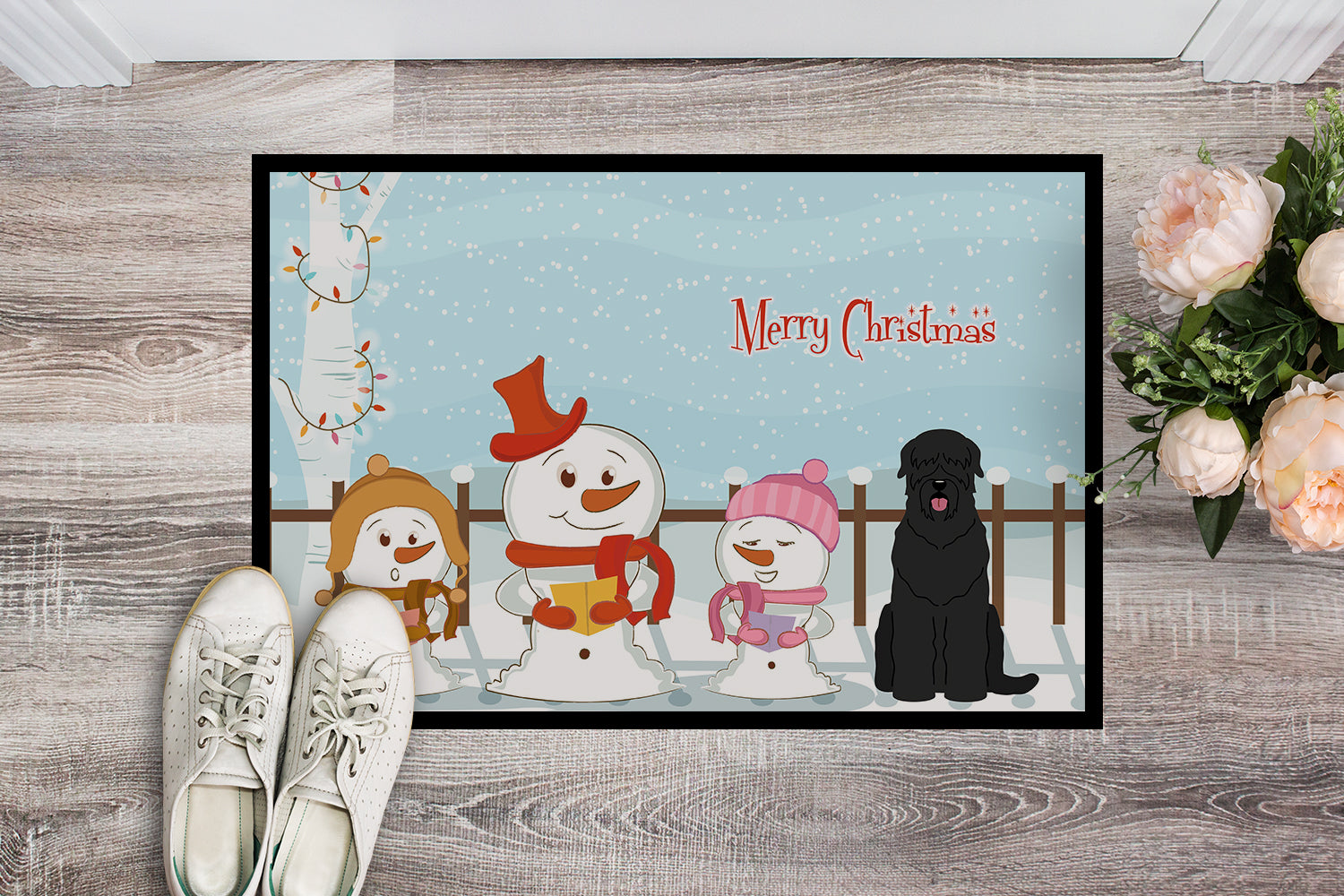 Caroline's Treasures Merry Christmas Carolers Black Russian Terrier Doormat - 24x36 Decorative Floor Mat – Indoor/Outdoor Rug with Artistic Flair BB2357JMAT
