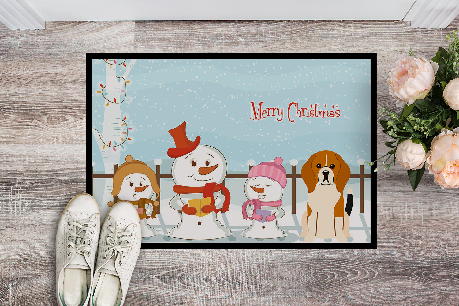 Caroline's Treasures Merry Christmas Carolers Beagle Tricolor Doormat - 24x36 Decorative Floor Mat – Indoor/Outdoor Rug with Artistic Flair BB2371JMAT