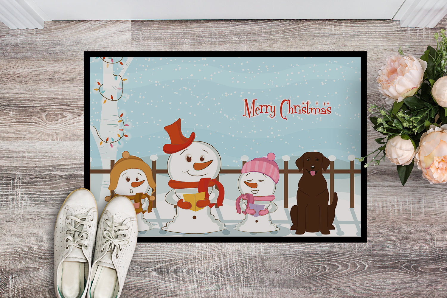 Caroline's Treasures Merry Christmas Carolers Chocolate Labrador Doormat - 24x36 Decorative Floor Mat – Indoor/Outdoor Rug with Artistic Flair BB2387JMAT