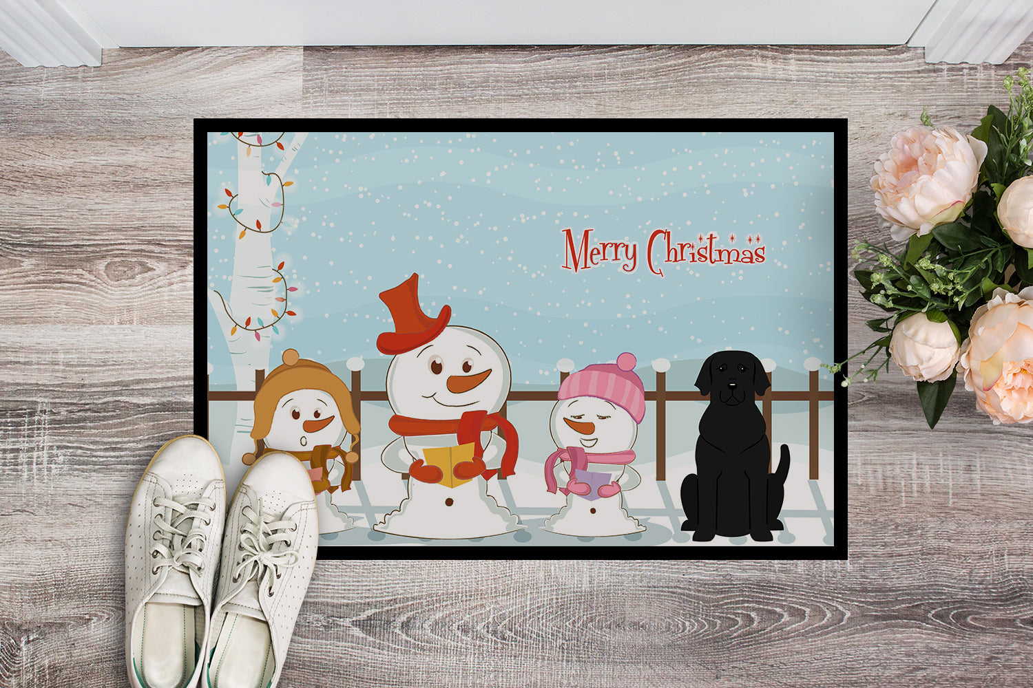 Caroline's Treasures Merry Christmas Carolers Black Labrador Doormat - 24x36 Decorative Floor Mat – Indoor/Outdoor Rug with Artistic Flair BB2388JMAT
