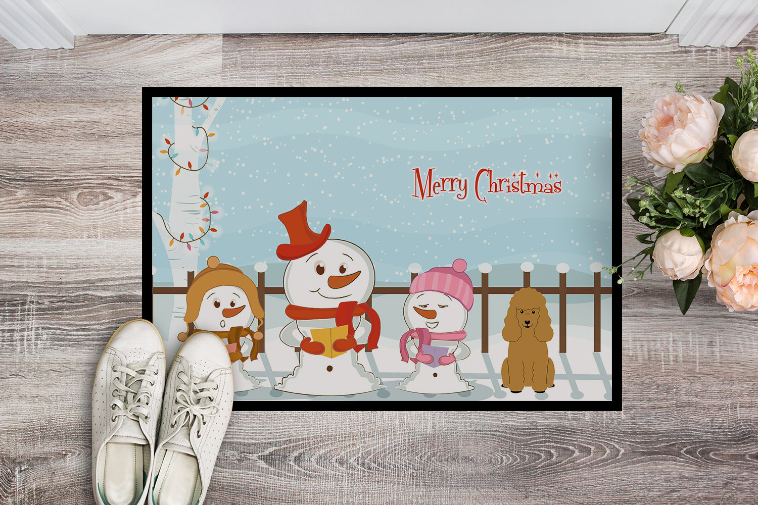 Caroline's Treasures Merry Christmas Carolers Poodle Tan Doormat - 24x36 Decorative Floor Mat – Indoor/Outdoor Rug with Artistic Flair BB2400JMAT