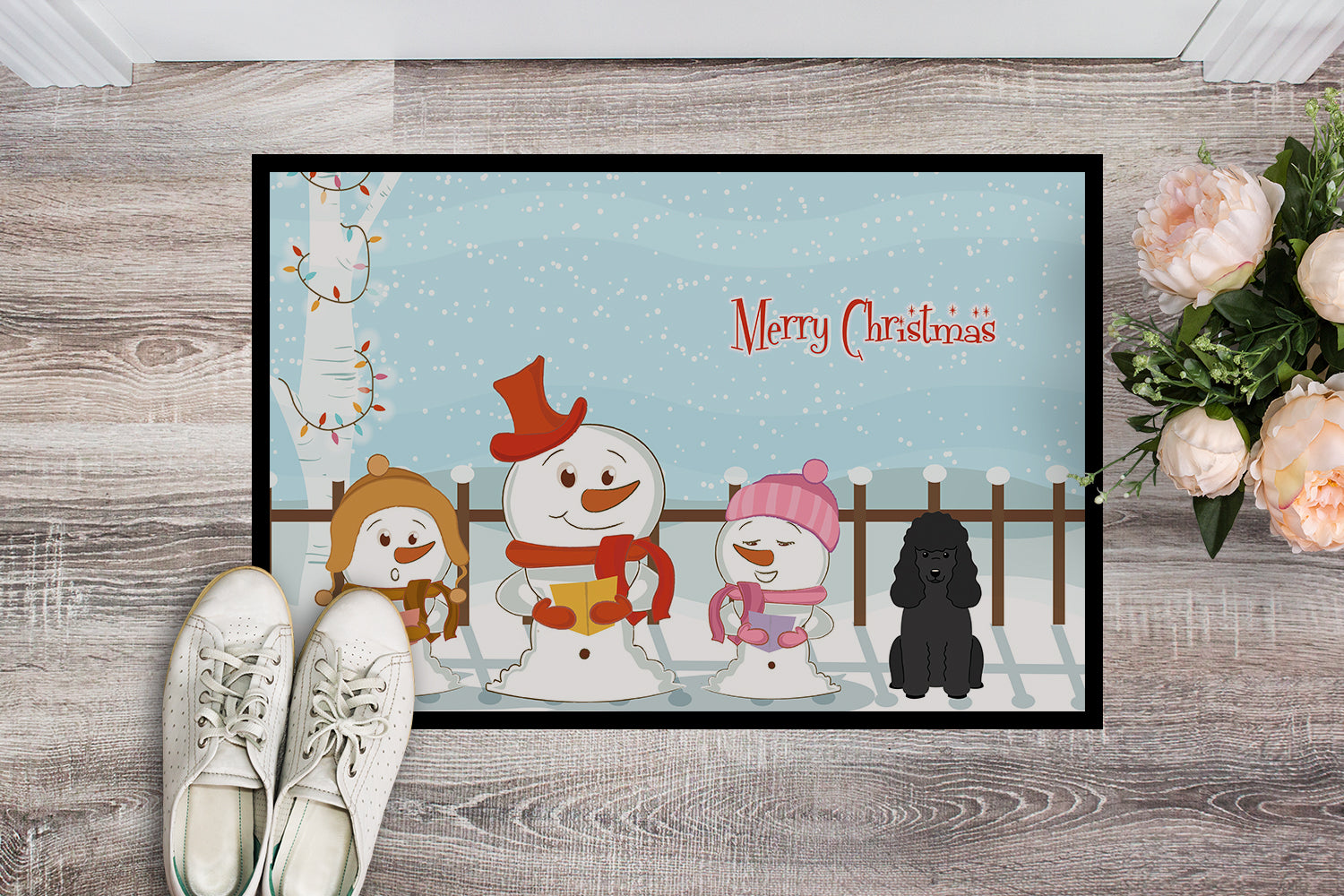 Caroline's Treasures Merry Christmas Carolers Poodle Black Doormat - 24x36 Decorative Floor Mat – Indoor/Outdoor Rug with Artistic Flair BB2402JMAT