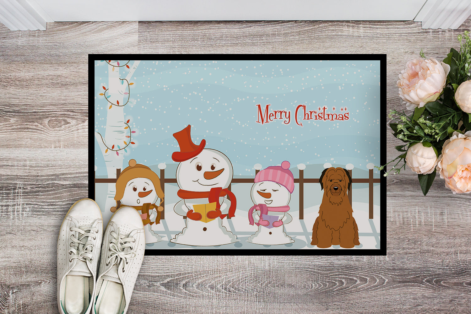 Caroline's Treasures Merry Christmas Carolers Briard Brown Doormat - 24x36 Decorative Floor Mat – Indoor/Outdoor Rug with Artistic Flair BB2413JMAT