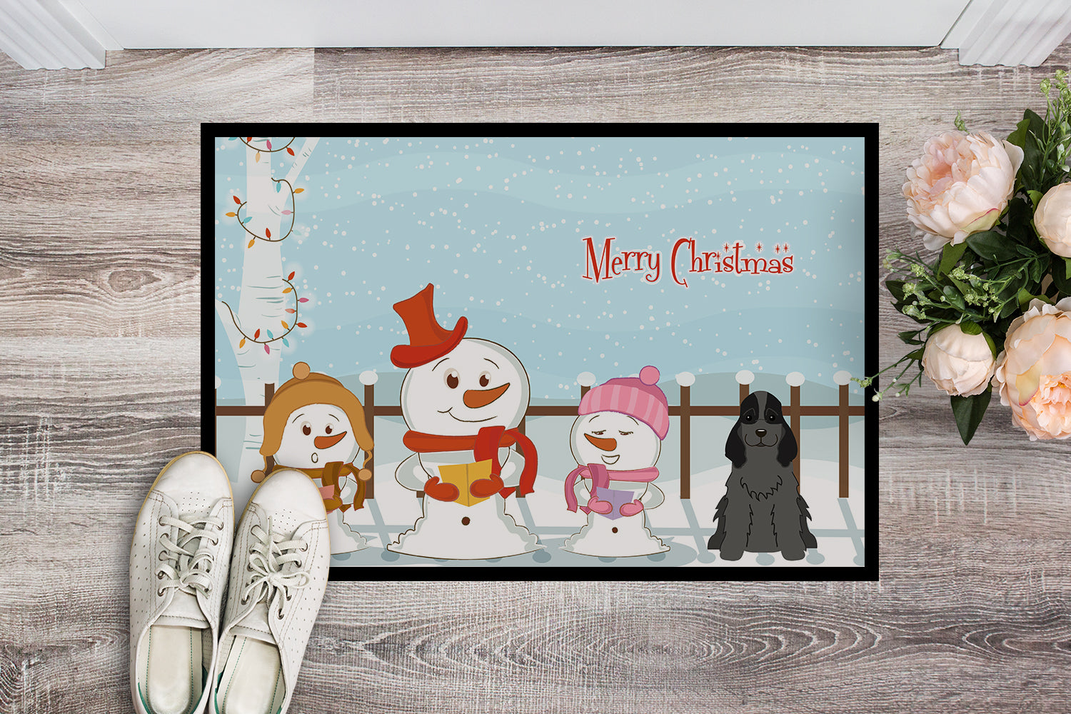 Caroline's Treasures Merry Christmas Carolers Cocker Spaniel Black Doormat - 24x36 Decorative Floor Mat – Indoor/Outdoor Rug with Artistic Flair BB2423JMAT