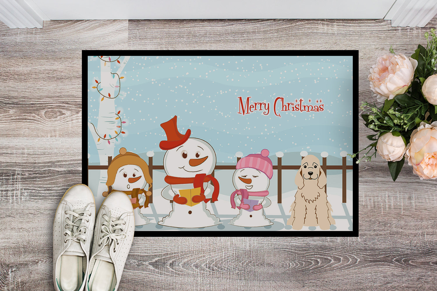 Caroline's Treasures Merry Christmas Carolers Cocker Spaniel Buff Doormat - 24x36 Decorative Floor Mat – Indoor/Outdoor Rug with Artistic Flair BB2425JMAT