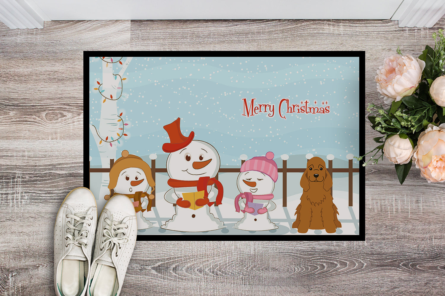 Caroline's Treasures Merry Christmas Carolers Cocker Spaniel Red Doormat - 24x36 Decorative Floor Mat – Indoor/Outdoor Rug with Artistic Flair BB2426JMAT