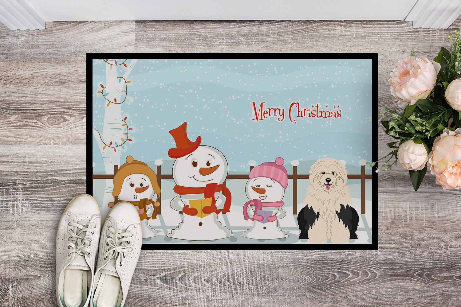 Caroline's Treasures Merry Christmas Carolers Old English Sheepdog Doormat - 24x36 Decorative Floor Mat – Indoor/Outdoor Rug with Artistic Flair BB2427JMAT