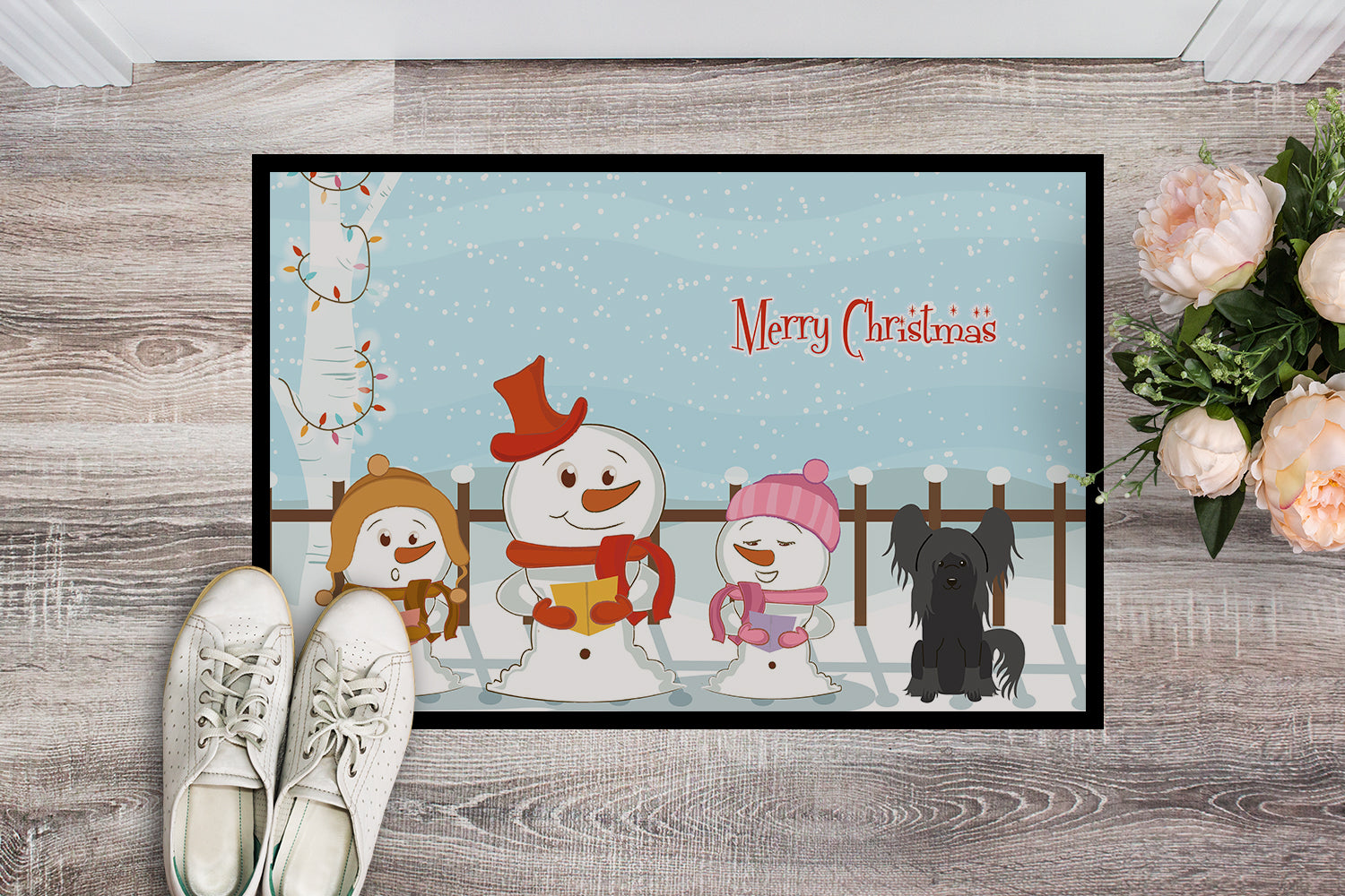 Caroline's Treasures Merry Christmas Carolers Chinese Crested Black Doormat - 24x36 Decorative Floor Mat – Indoor/Outdoor Rug with Artistic Flair BB2443JMAT