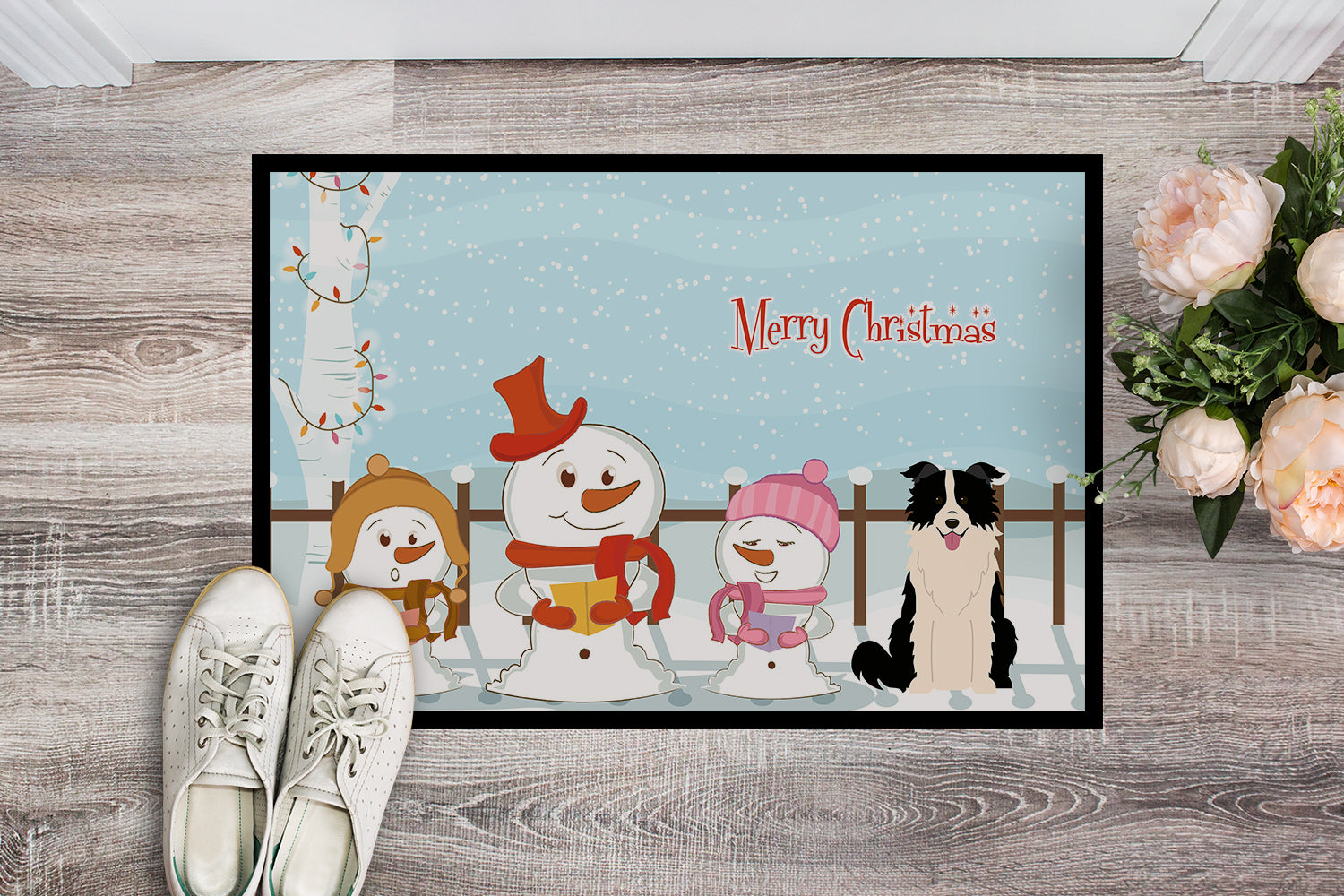 Caroline's Treasures Merry Christmas Carolers Border Collie Black White Doormat - 24x36 Decorative Floor Mat – Indoor/Outdoor Rug with Artistic Flair BB2449JMAT