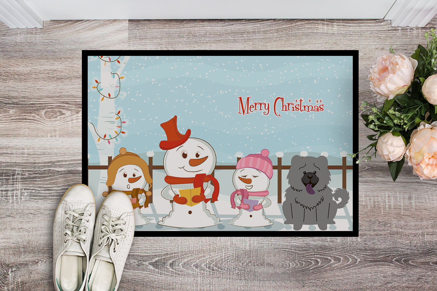 Caroline's Treasures Merry Christmas Carolers Chow Chow Blue Doormat - 24x36 Decorative Floor Mat – Indoor/Outdoor Rug with Artistic Flair BB2470JMAT
