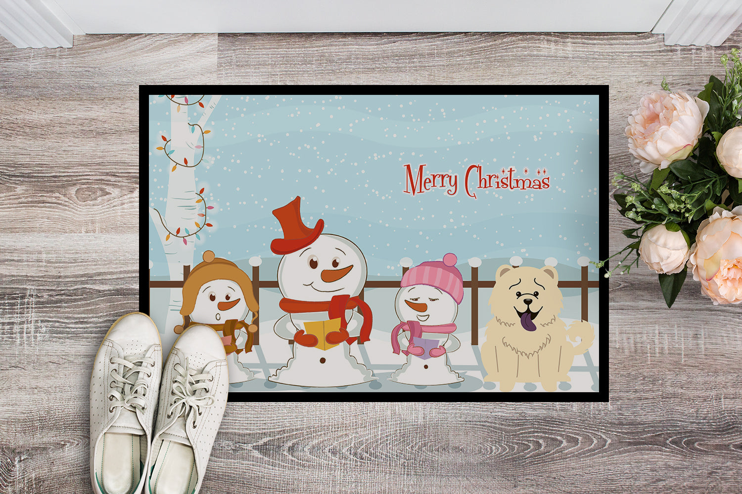 Caroline's Treasures Merry Christmas Carolers Chow Chow White Doormat - 24x36 Decorative Floor Mat – Indoor/Outdoor Rug with Artistic Flair BB2471JMAT
