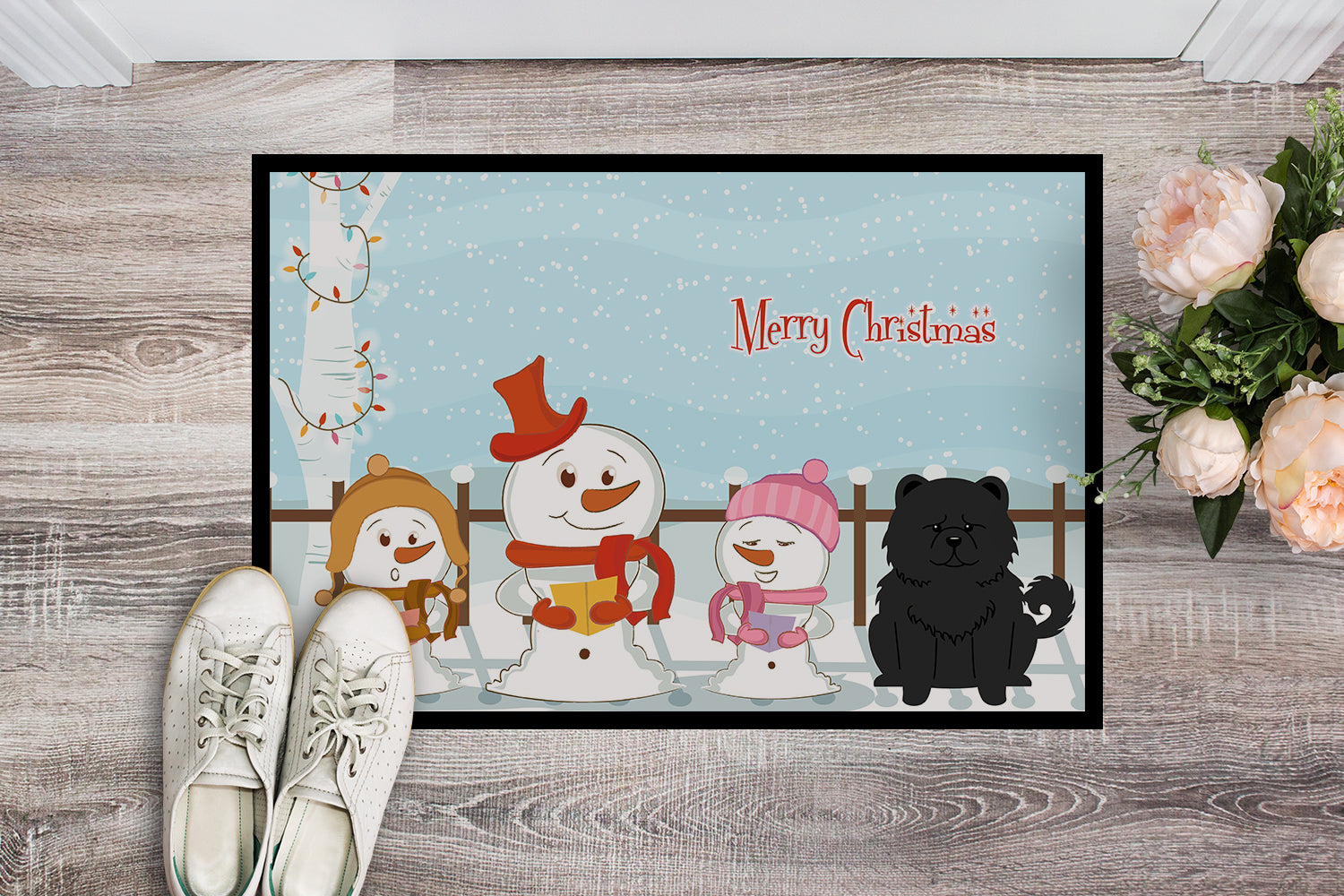 Caroline's Treasures Merry Christmas Carolers Chow Chow Black Doormat - 24x36 Decorative Floor Mat – Indoor/Outdoor Rug with Artistic Flair BB2474JMAT