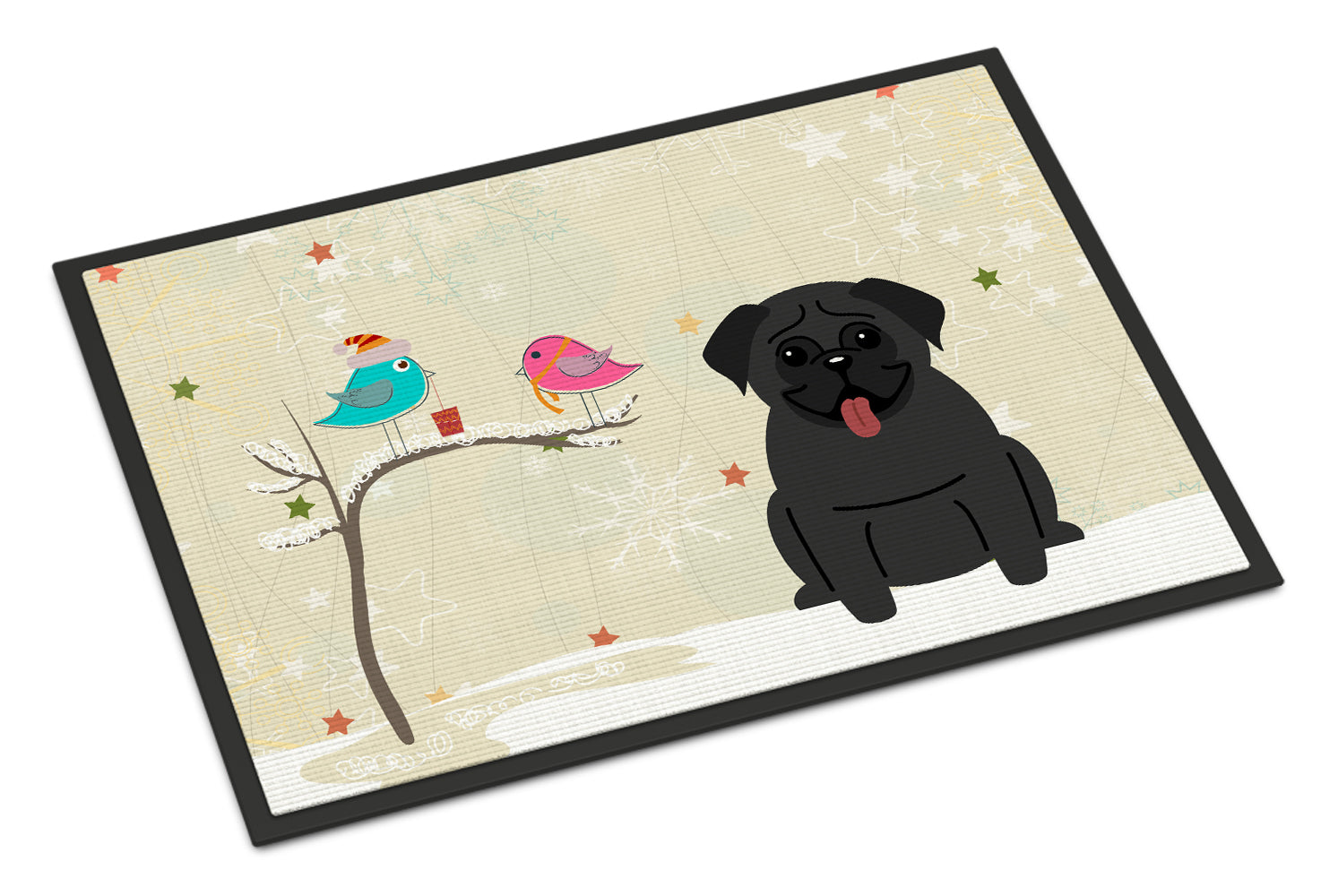 Caroline's Treasures Christmas Presents between Friends Pug Black Doormat - 24x36 Decorative Floor Mat – Indoor/Outdoor Rug with Artistic Flair BB2478JMAT