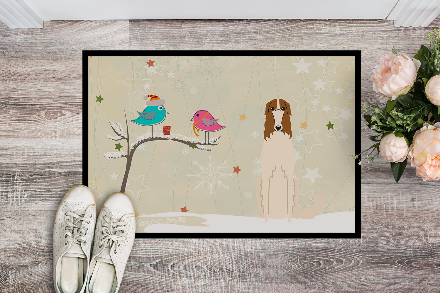 Caroline's Treasures Christmas Presents between Friends Borzoi Doormat - 24x36 Decorative Floor Mat – Indoor/Outdoor Rug with Artistic Flair BB2495JMAT