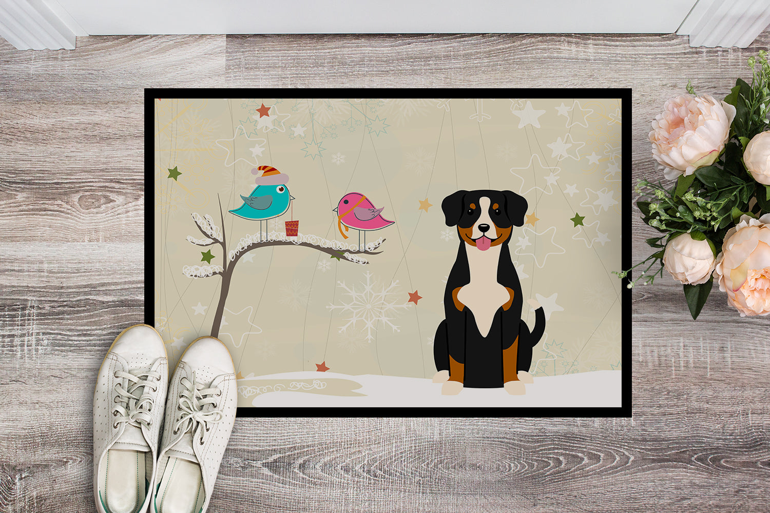 Caroline's Treasures Christmas Presents between Friends Entlebucher Doormat - 24x36 Decorative Floor Mat – Indoor/Outdoor Rug with Artistic Flair BB2510JMAT