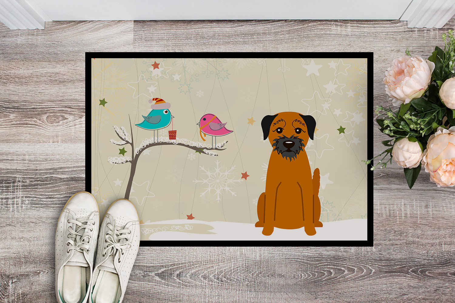 Caroline's Treasures Christmas Presents between Friends Border Terrier Doormat - 24x36 Decorative Floor Mat – Indoor/Outdoor Rug with Artistic Flair BB2511JMAT