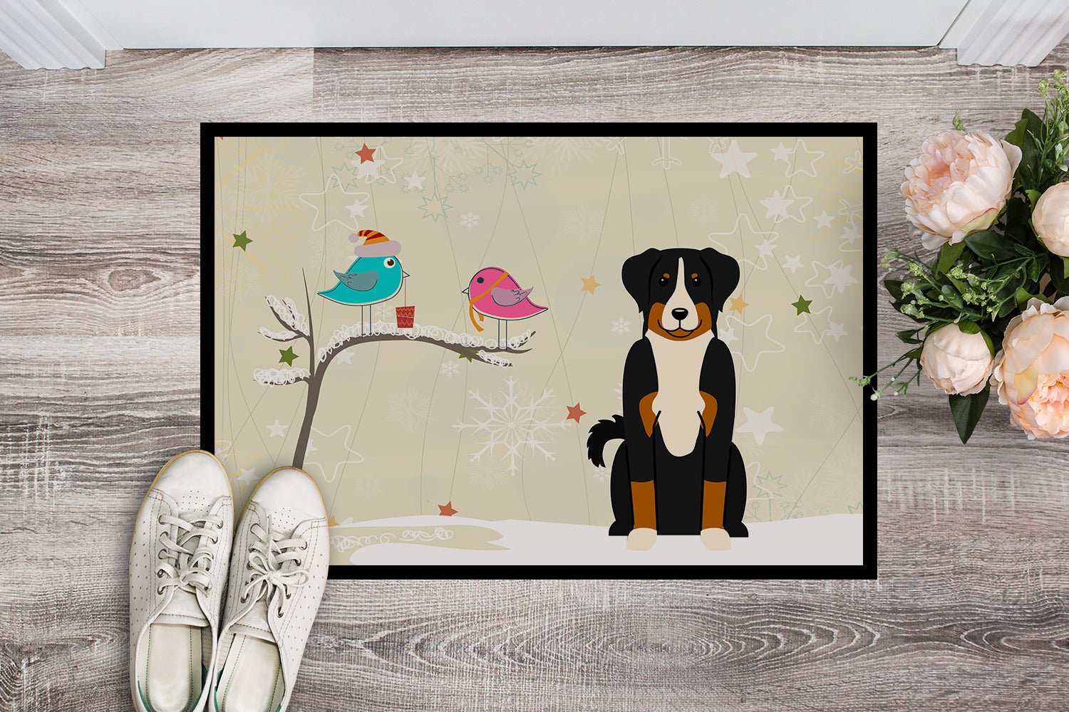 Caroline's Treasures Christmas Presents between Friends Appenzeller Sennenhund Doormat - 24x36 Decorative Floor Mat – Indoor/Outdoor Rug with Artistic Flair BB2515JMAT