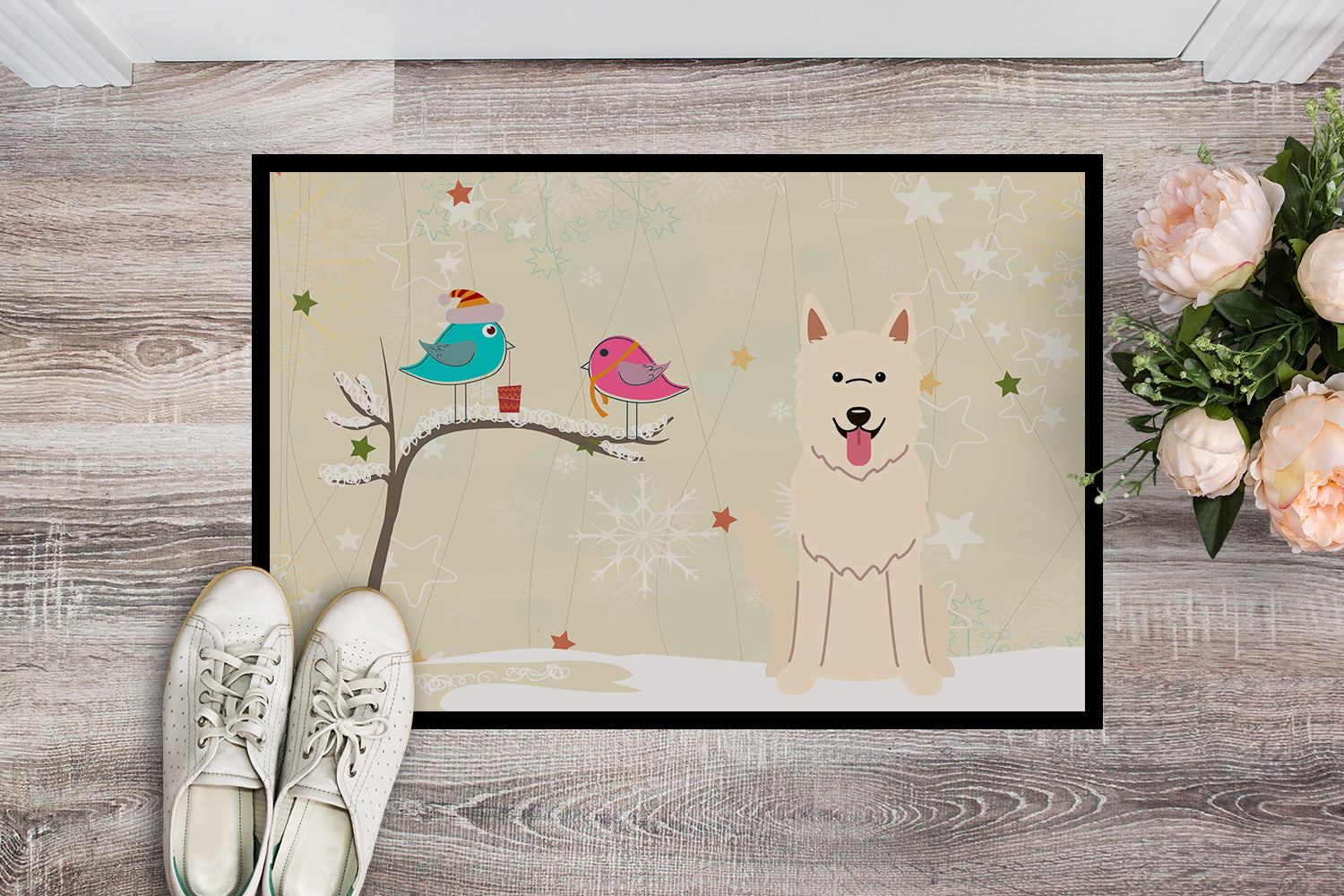 Caroline's Treasures Christmas Presents between Friends White German Shepherd Doormat - 24x36 Decorative Floor Mat – Indoor/Outdoor Rug with Artistic Flair BB2517JMAT