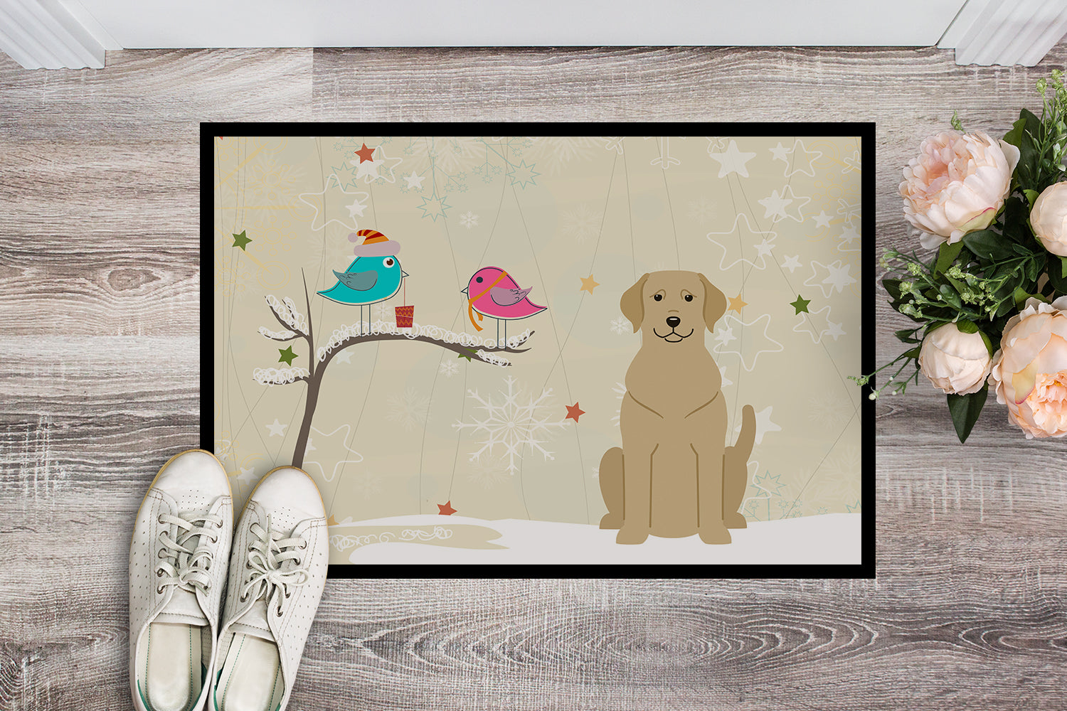 Caroline's Treasures Christmas Presents between Friends Yellow Labrador Doormat - 24x36 Decorative Floor Mat – Indoor/Outdoor Rug with Artistic Flair BB2527JMAT