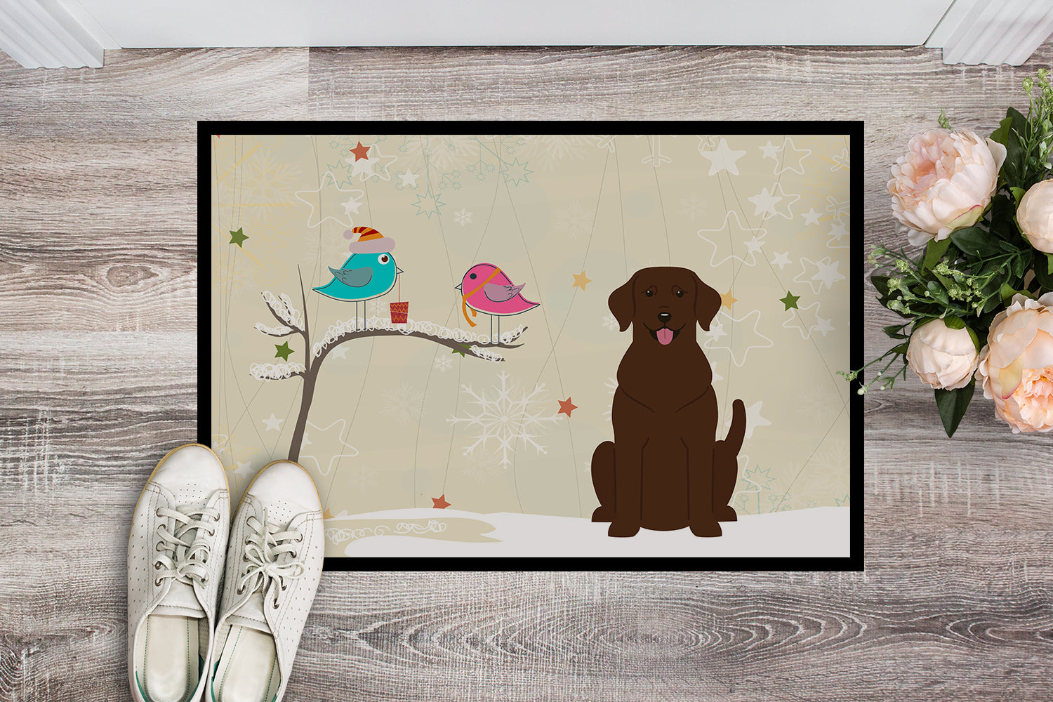 Caroline's Treasures Christmas Presents between Friends Chocolate Labrador Doormat - 24x36 Decorative Floor Mat – Indoor/Outdoor Rug with Artistic Flair BB2528JMAT