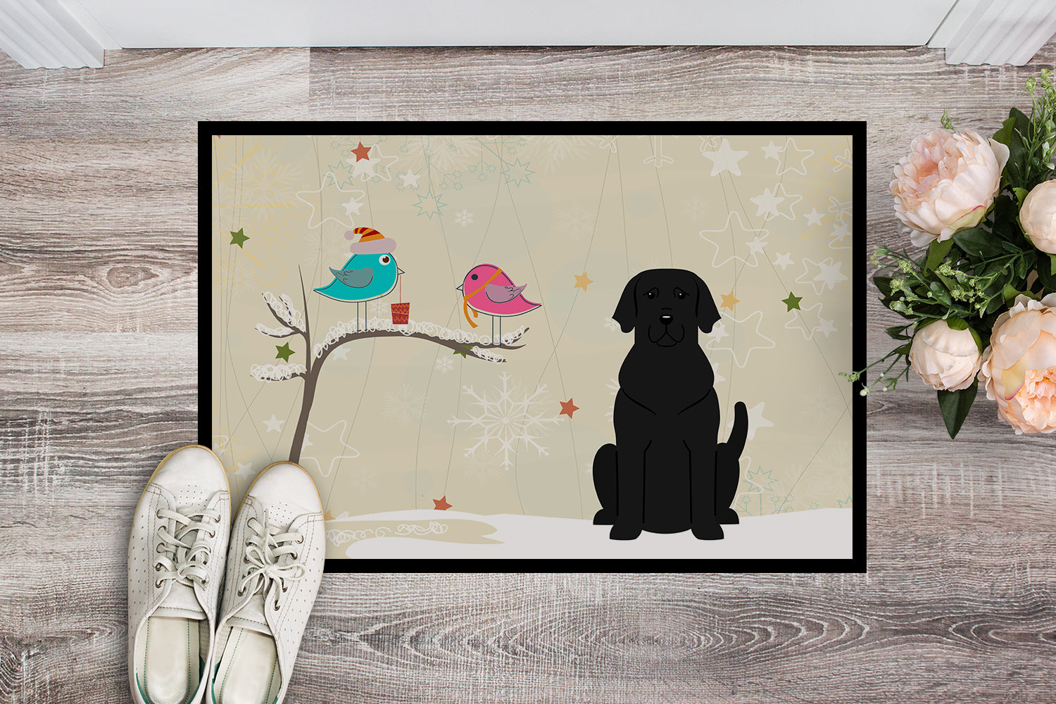Caroline's Treasures Christmas Presents between Friends Black Labrador Doormat - 24x36 Decorative Floor Mat – Indoor/Outdoor Rug with Artistic Flair BB2529JMAT