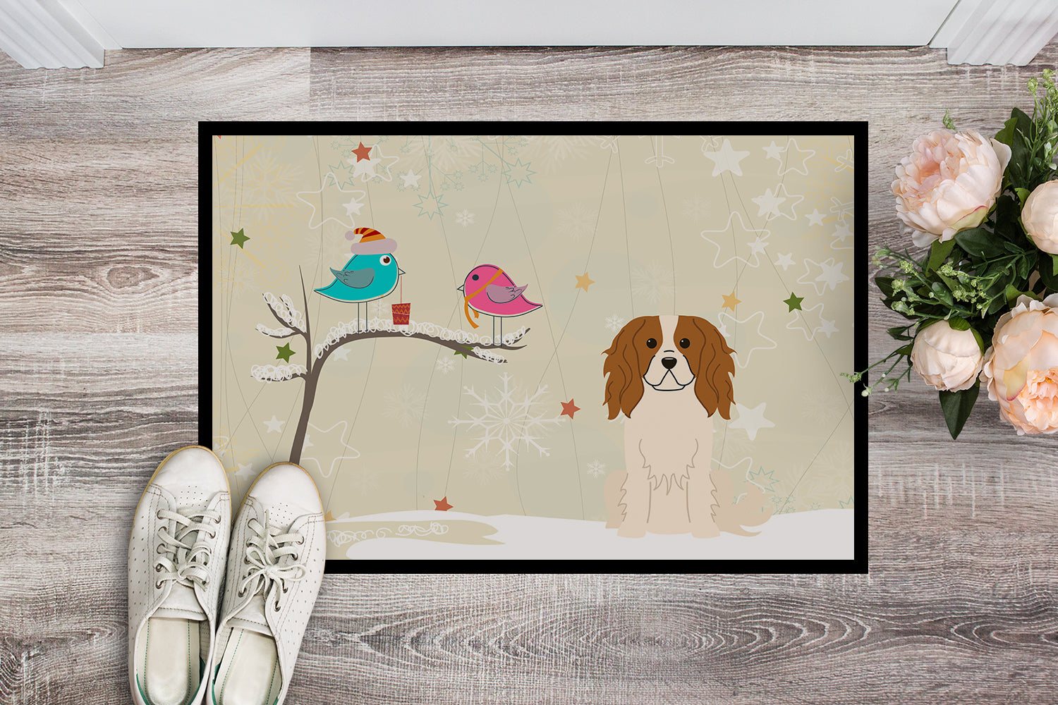 Caroline's Treasures Christmas Presents between Friends Cavalier Spaniel Doormat - 24x36 Decorative Floor Mat – Indoor/Outdoor Rug with Artistic Flair BB2530JMAT