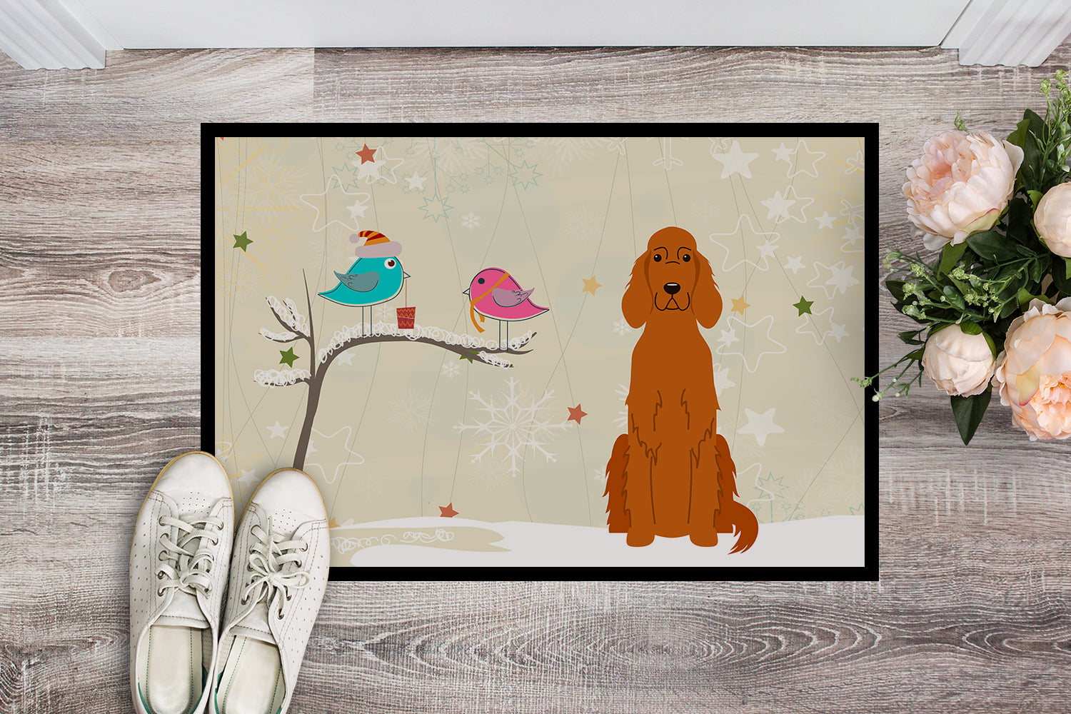 Caroline's Treasures Christmas Presents between Friends Irish Setter Doormat - 24x36 Decorative Floor Mat – Indoor/Outdoor Rug with Artistic Flair BB2536JMAT
