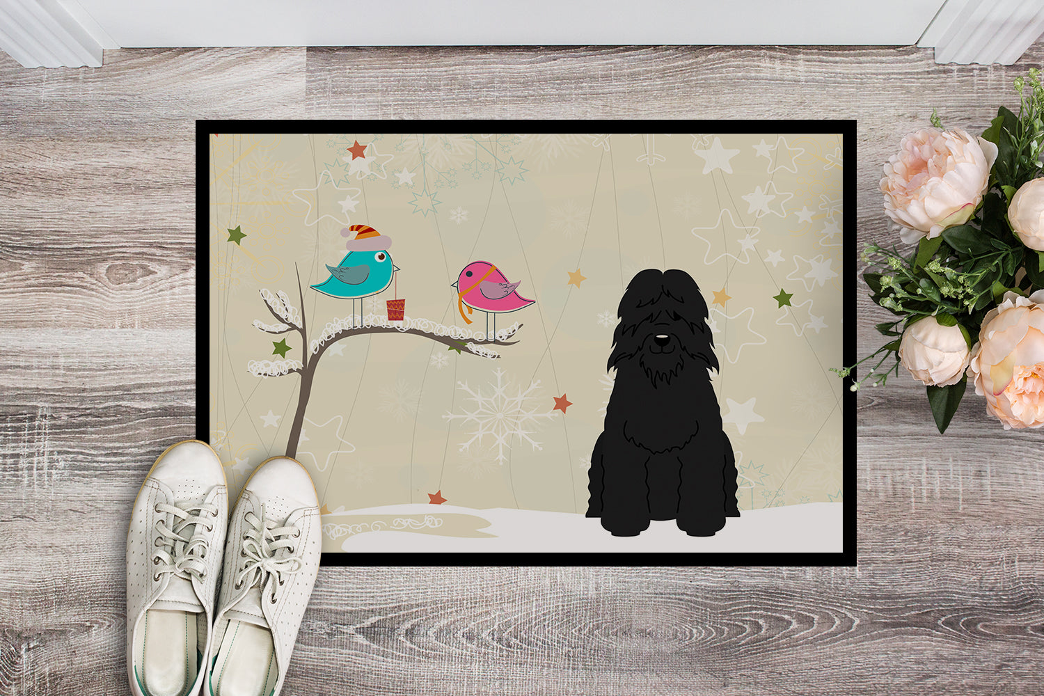 Caroline's Treasures Christmas Presents between Friends Bouvier des Flandres Doormat - 24x36 Decorative Floor Mat – Indoor/Outdoor Rug with Artistic Flair BB2546JMAT
