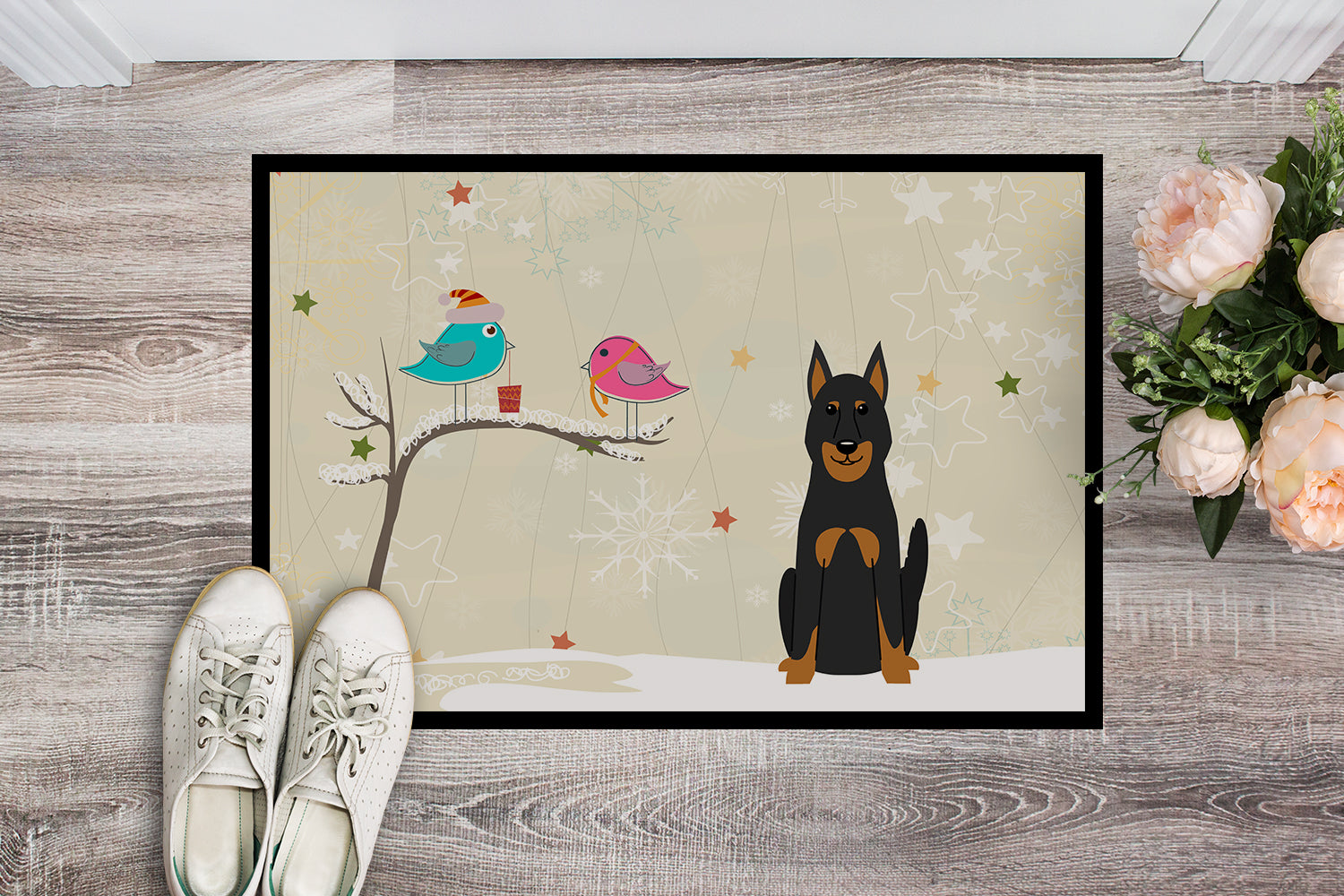 Caroline's Treasures Christmas Presents between Friends Beauce Shepherd Dog Doormat - 24x36 Decorative Floor Mat – Indoor/Outdoor Rug with Artistic Flair BB2552JMAT