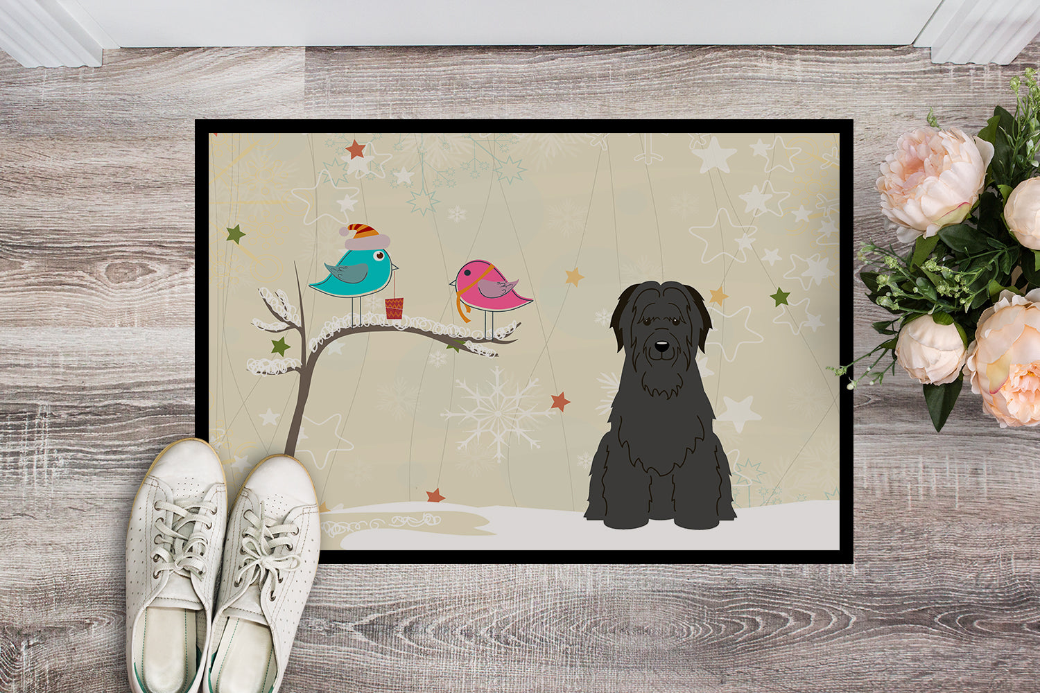 Caroline's Treasures Christmas Presents between Friends Briard Black Doormat - 24x36 Decorative Floor Mat – Indoor/Outdoor Rug with Artistic Flair BB2553JMAT
