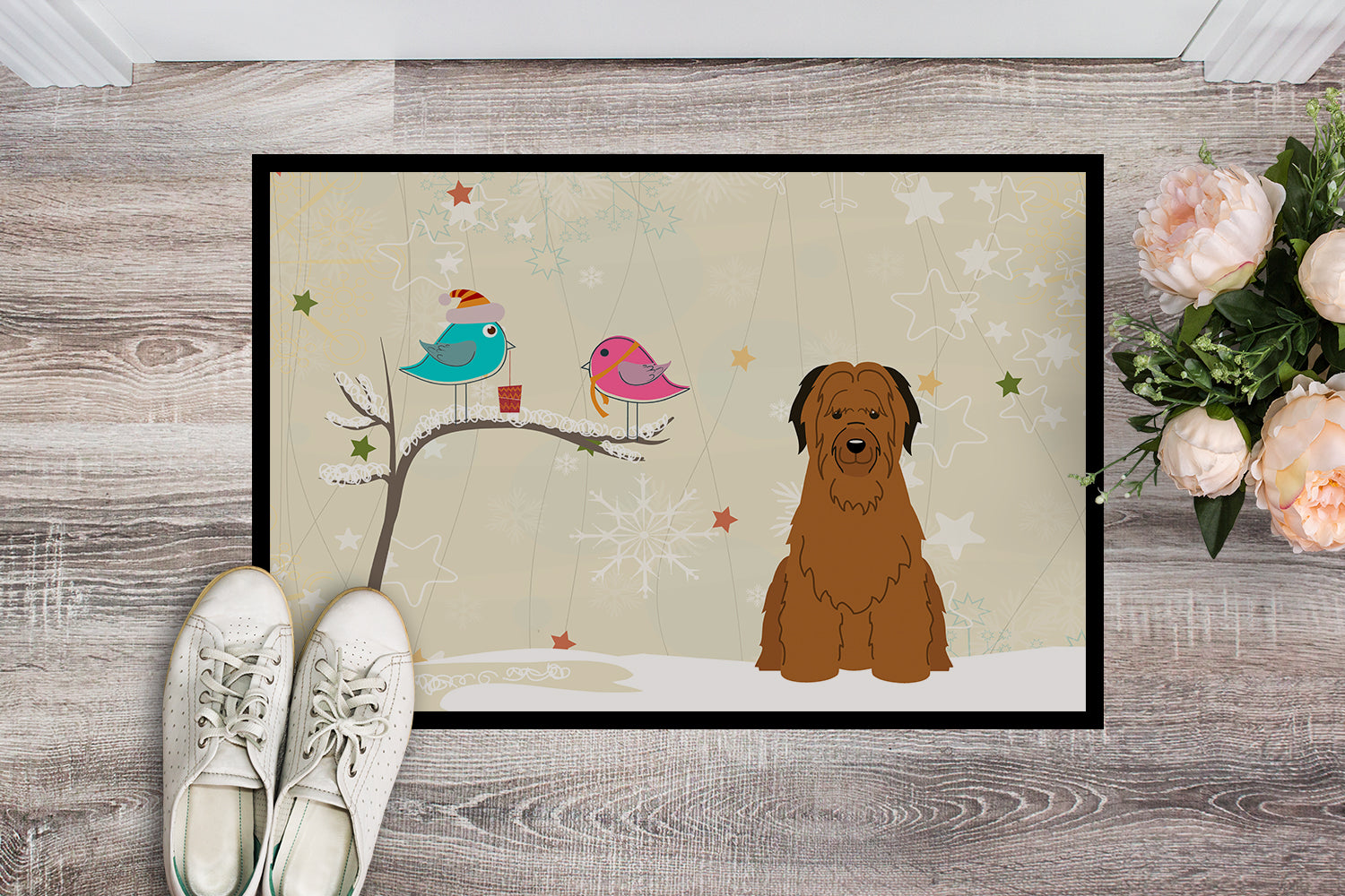 Caroline's Treasures Christmas Presents between Friends Briard Brown Doormat - 24x36 Decorative Floor Mat – Indoor/Outdoor Rug with Artistic Flair BB2554JMAT