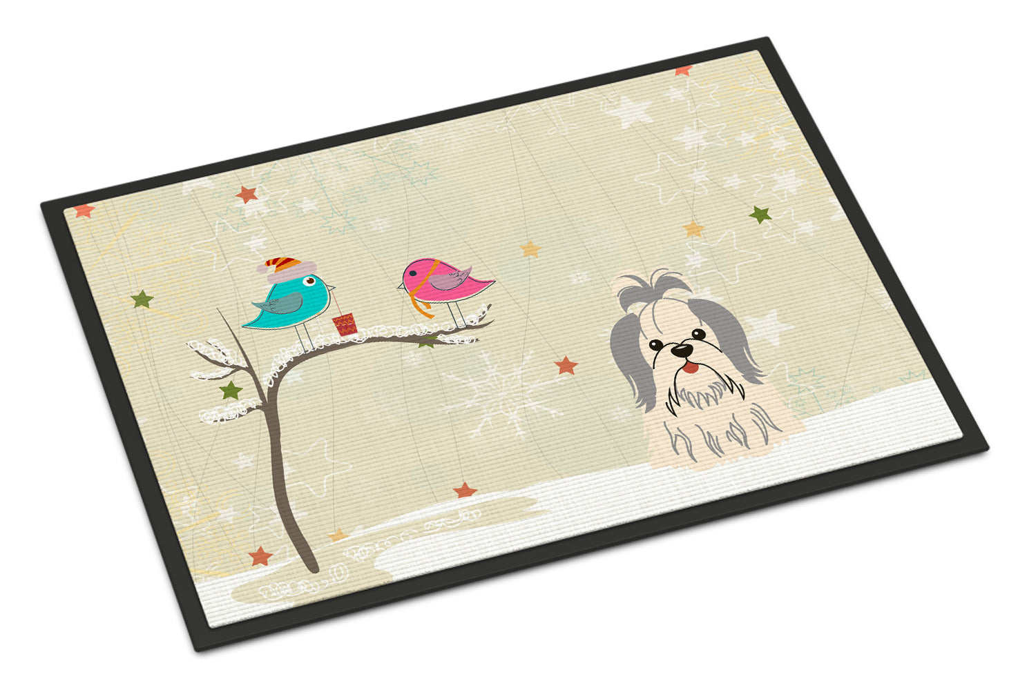 Caroline's Treasures Christmas Presents between Friends Shih Tzu Silver White Doormat - 24x36 Decorative Floor Mat – Indoor/Outdoor Rug with Artistic Flair BB2557JMAT