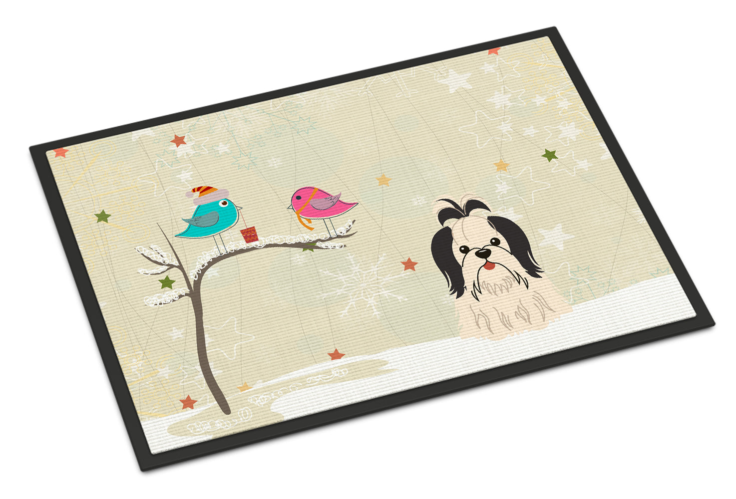 Caroline's Treasures Christmas Presents between Friends Shih Tzu Black White Doormat - 24x36 Decorative Floor Mat – Indoor/Outdoor Rug with Artistic Flair BB2560JMAT