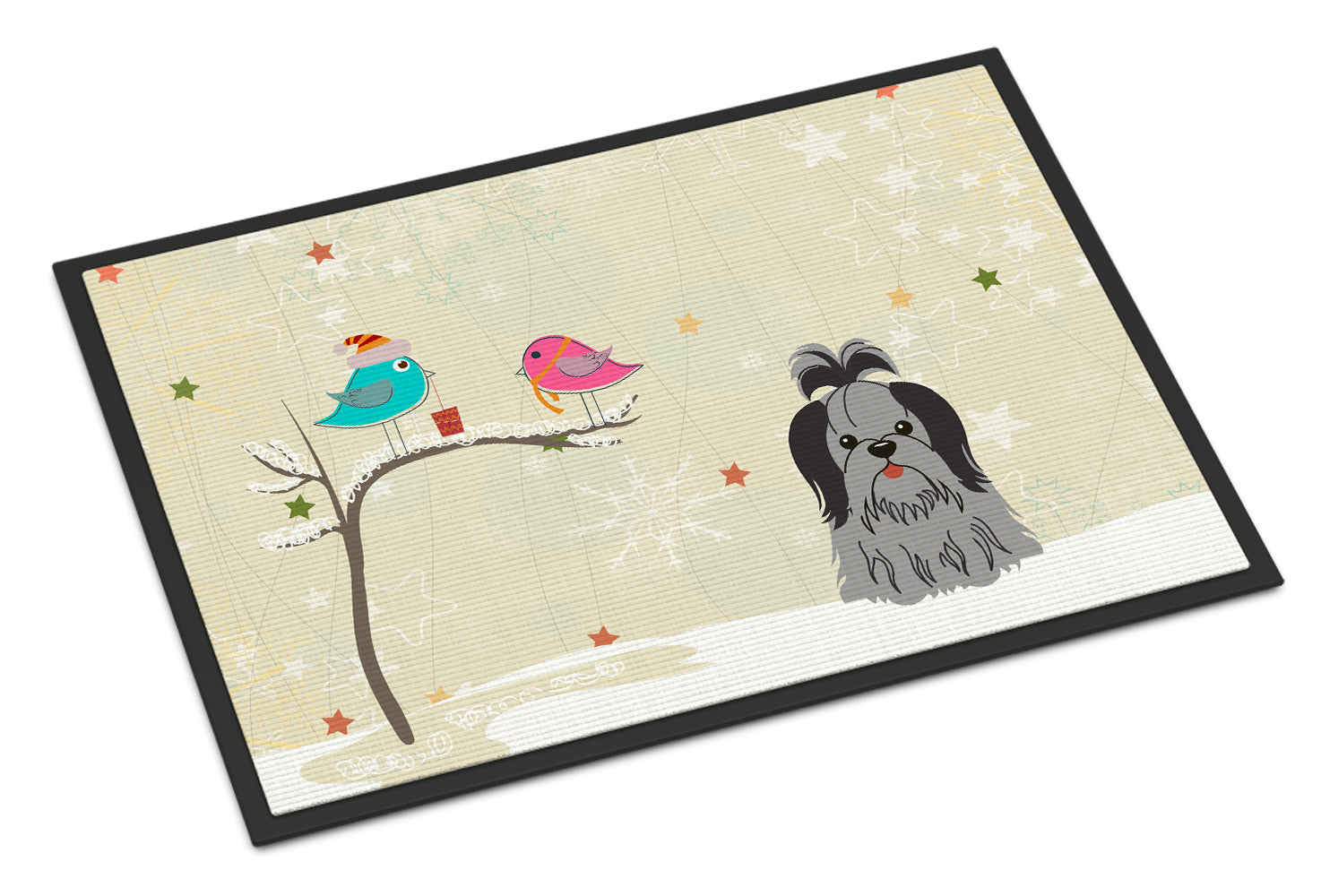 Caroline's Treasures Christmas Presents between Friends Shih Tzu Black Silver Doormat - 24x36 Decorative Floor Mat – Indoor/Outdoor Rug with Artistic Flair BB2561JMAT