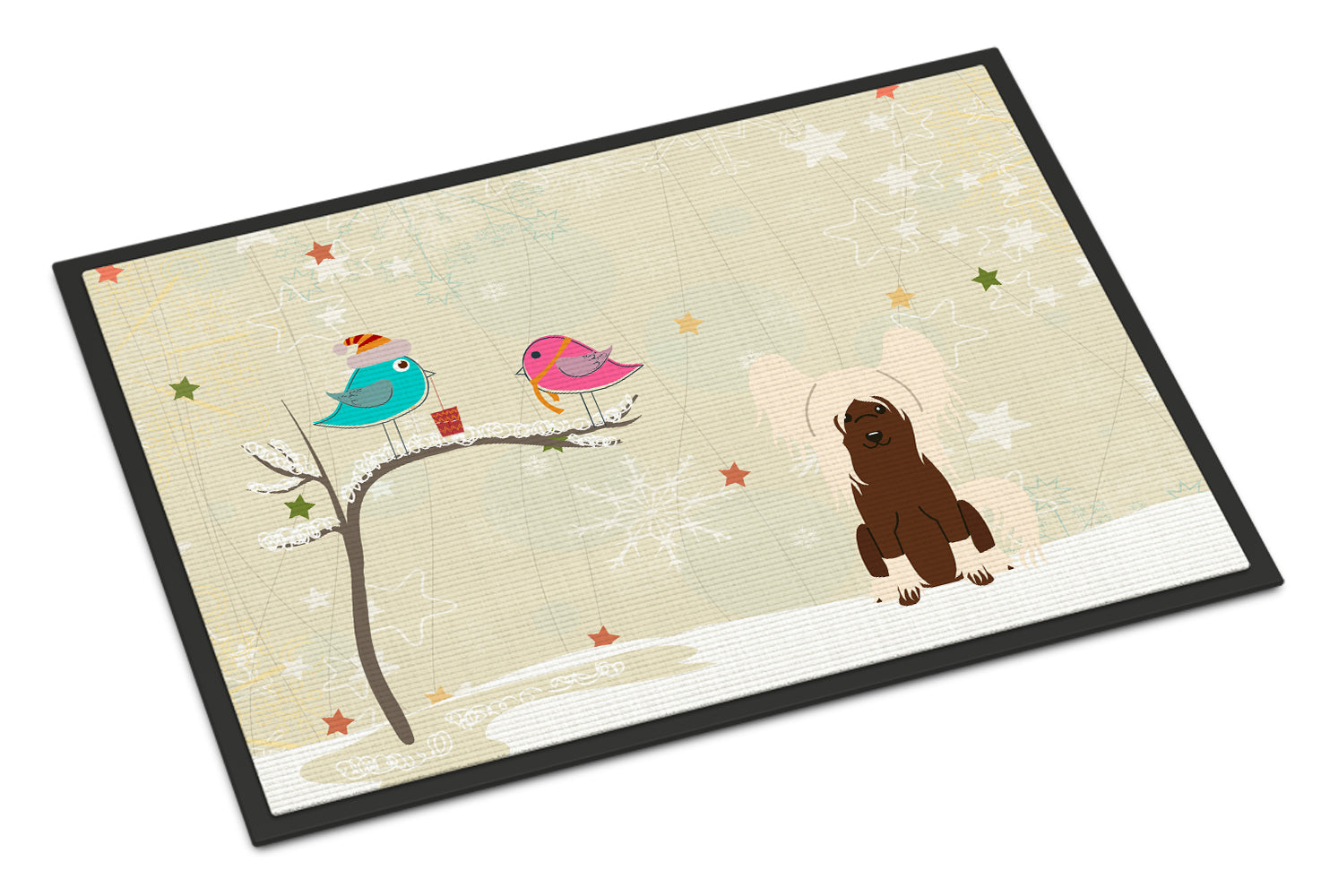 Caroline's Treasures Christmas Presents between Friends Chinese Crested Cream Doormat - 24x36 Decorative Floor Mat – Indoor/Outdoor Rug with Artistic Flair BB2585JMAT